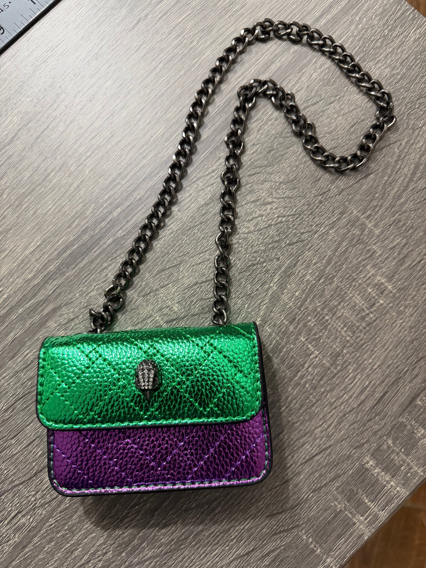 Mardi Gras Mini Metallic Chain Crossbody Bag (Green & Purple)