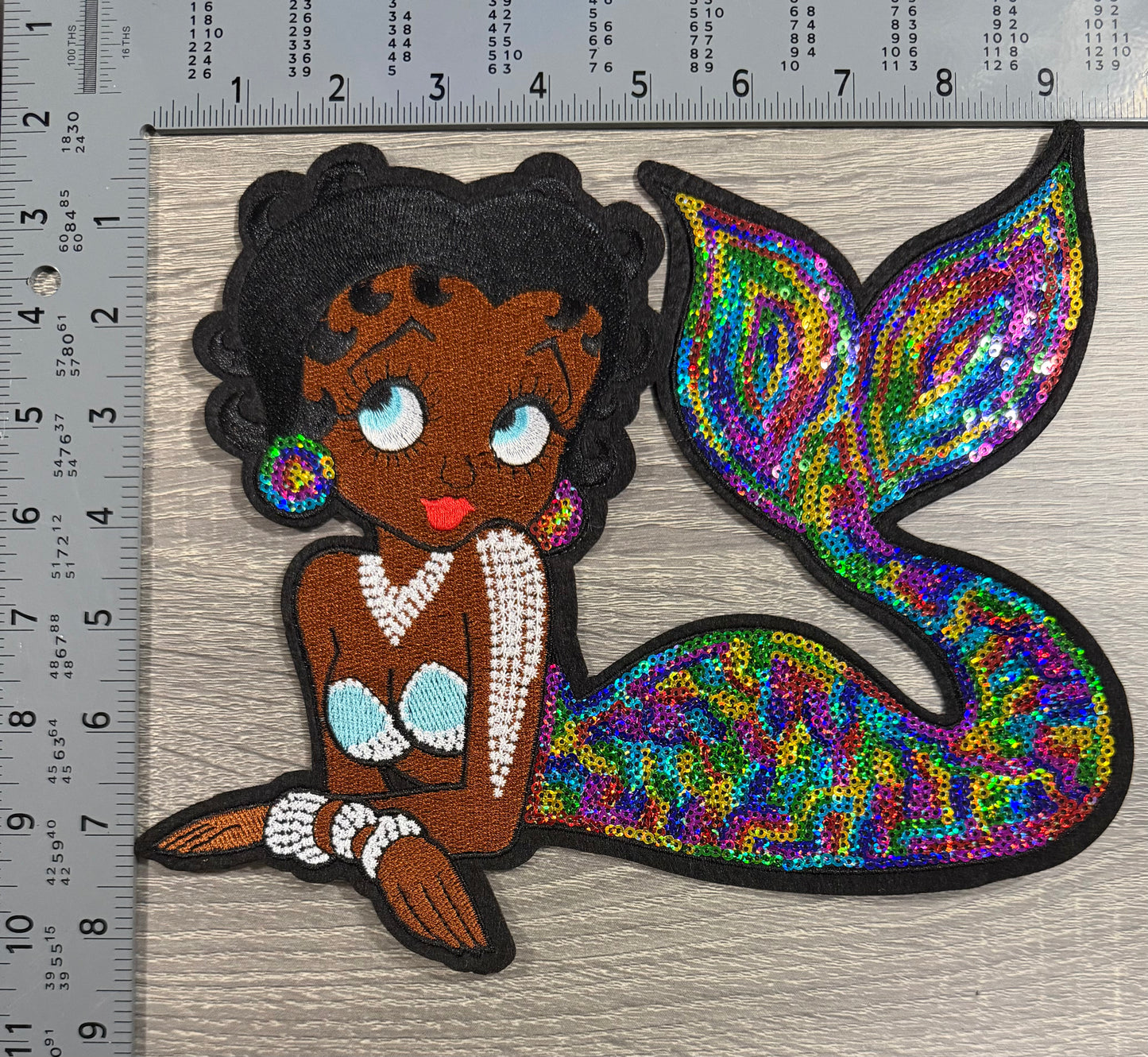 Betty Boop Rainbow sequin mermaid character patch