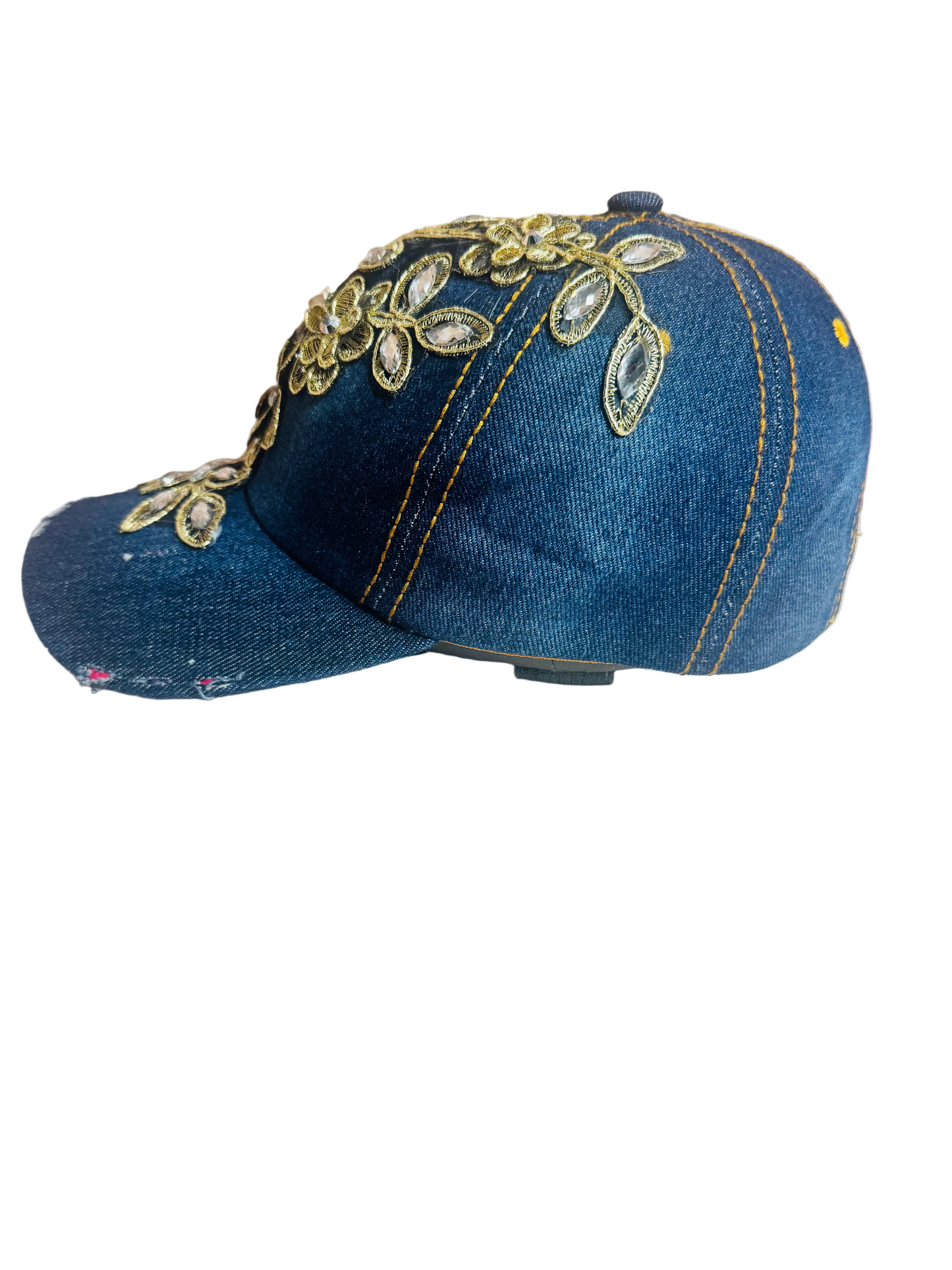 Denim Floral Rhinestone baseball cap