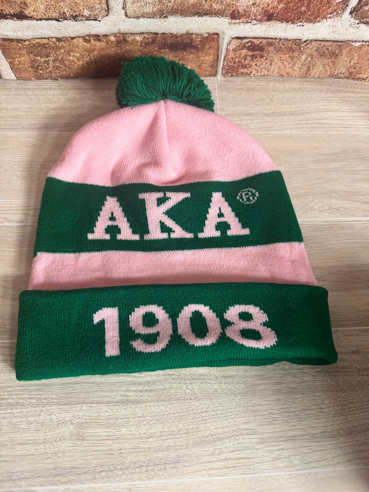 AKA 1908 Pink & Green Pom Beanie pink/green