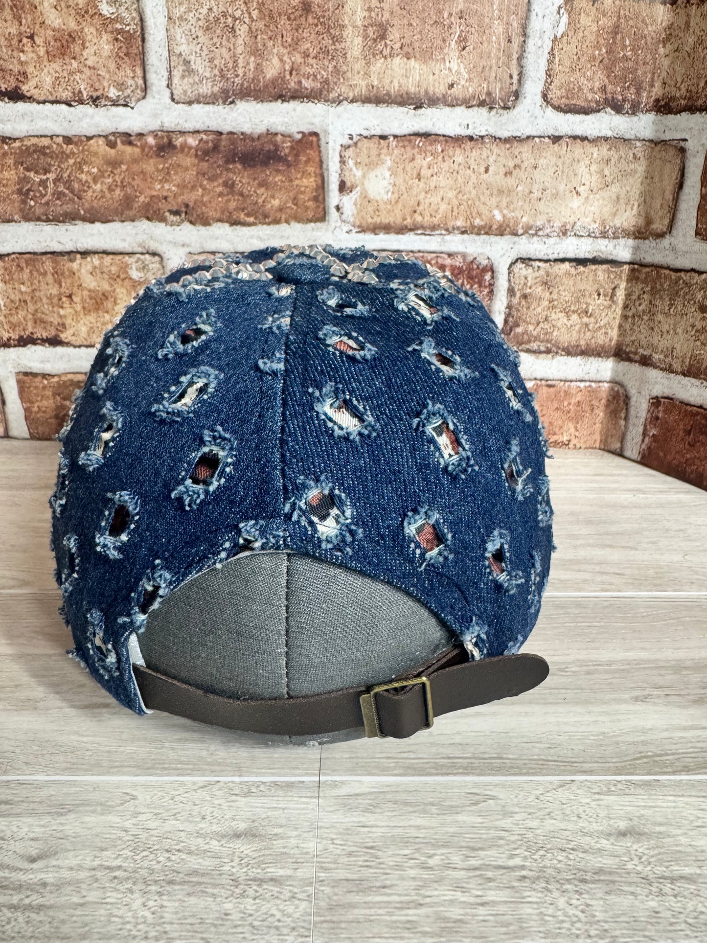 Crystal Glam Distressed Dark Denim Hat