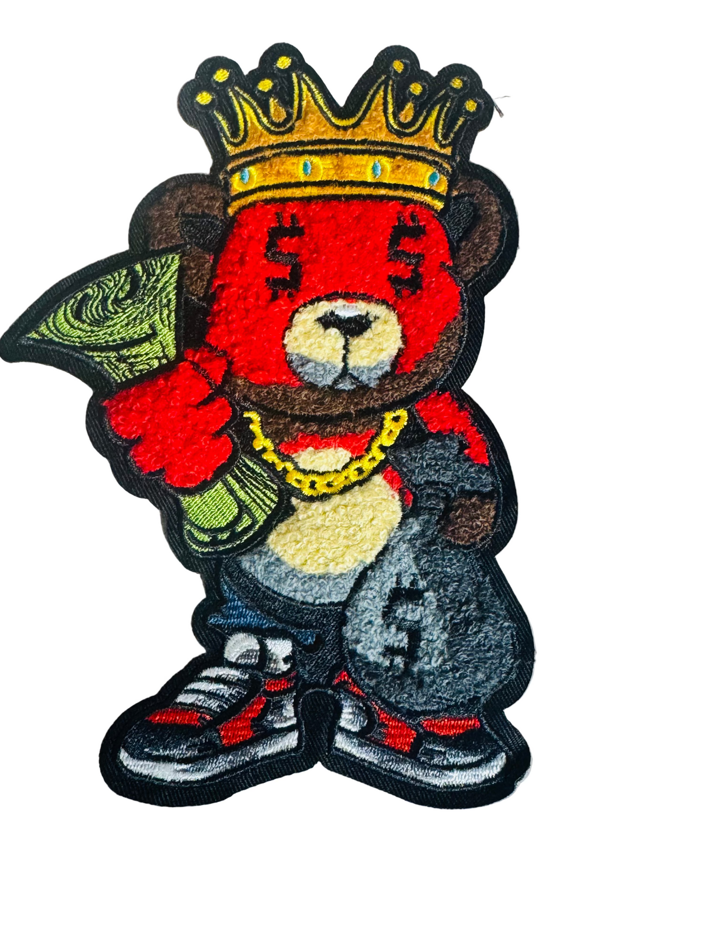 Money Bear King Patch – Large Crowned Bear Iron-On Design
