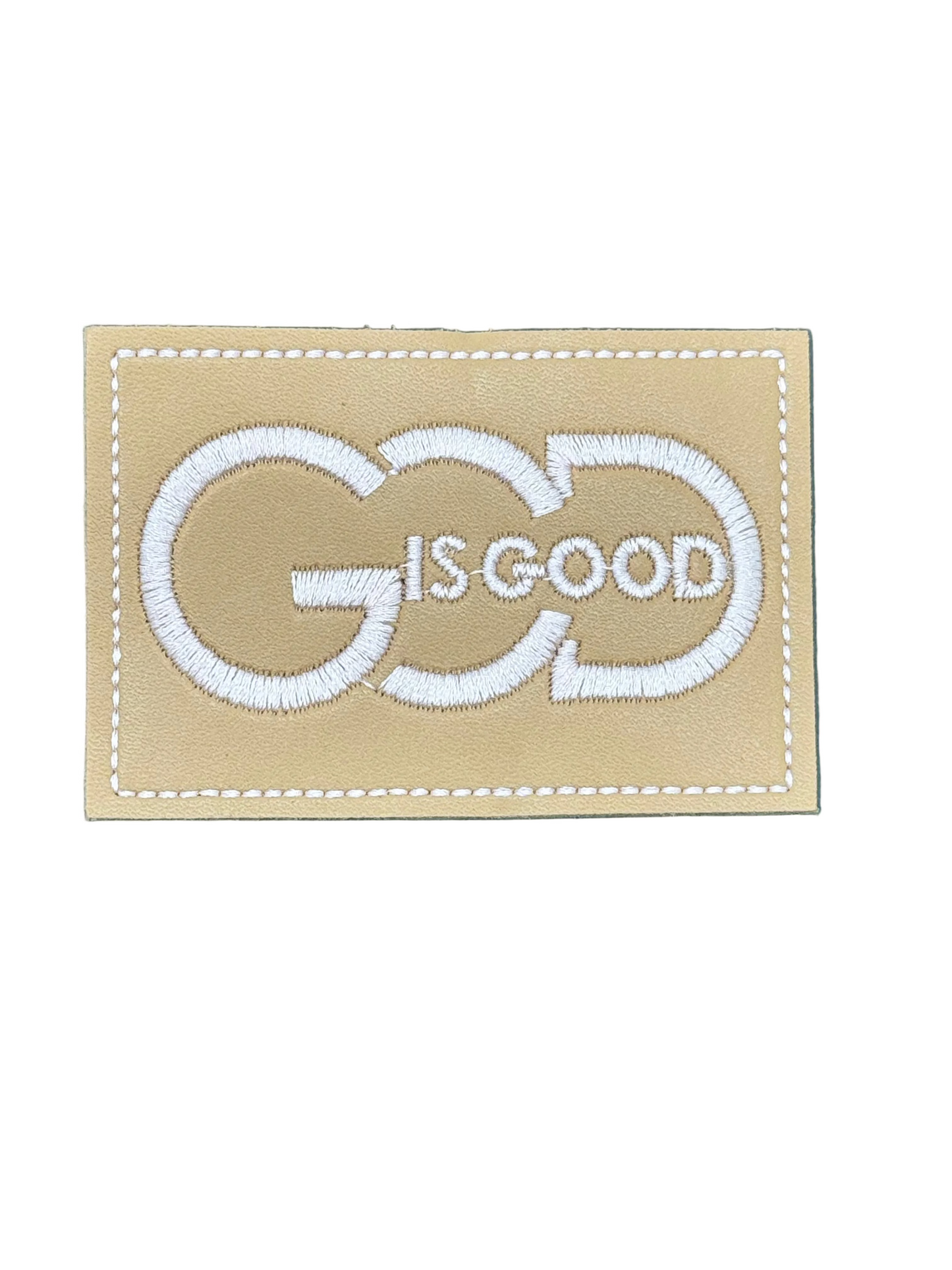 God Is Good” Tan/Pink Faux Leather Embroidered Patch