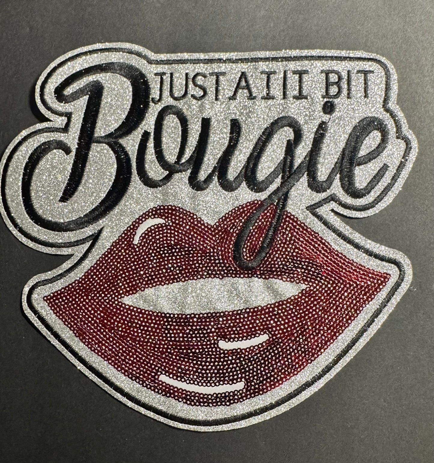 Just a Lil Bit Bougie Rhinestone Patch (Silver + Red Lips)