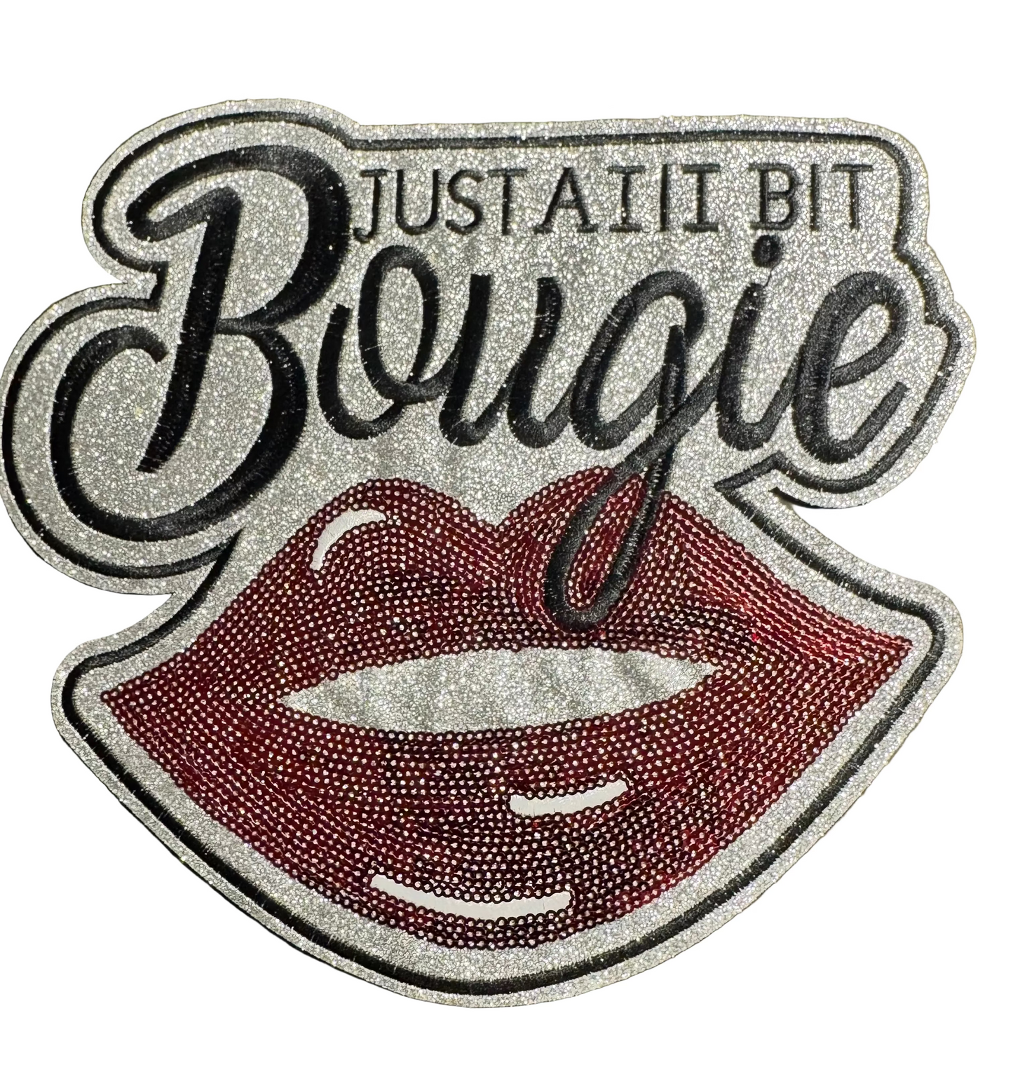Just a Lil Bit Bougie Rhinestone Patch (Silver + Red Lips)