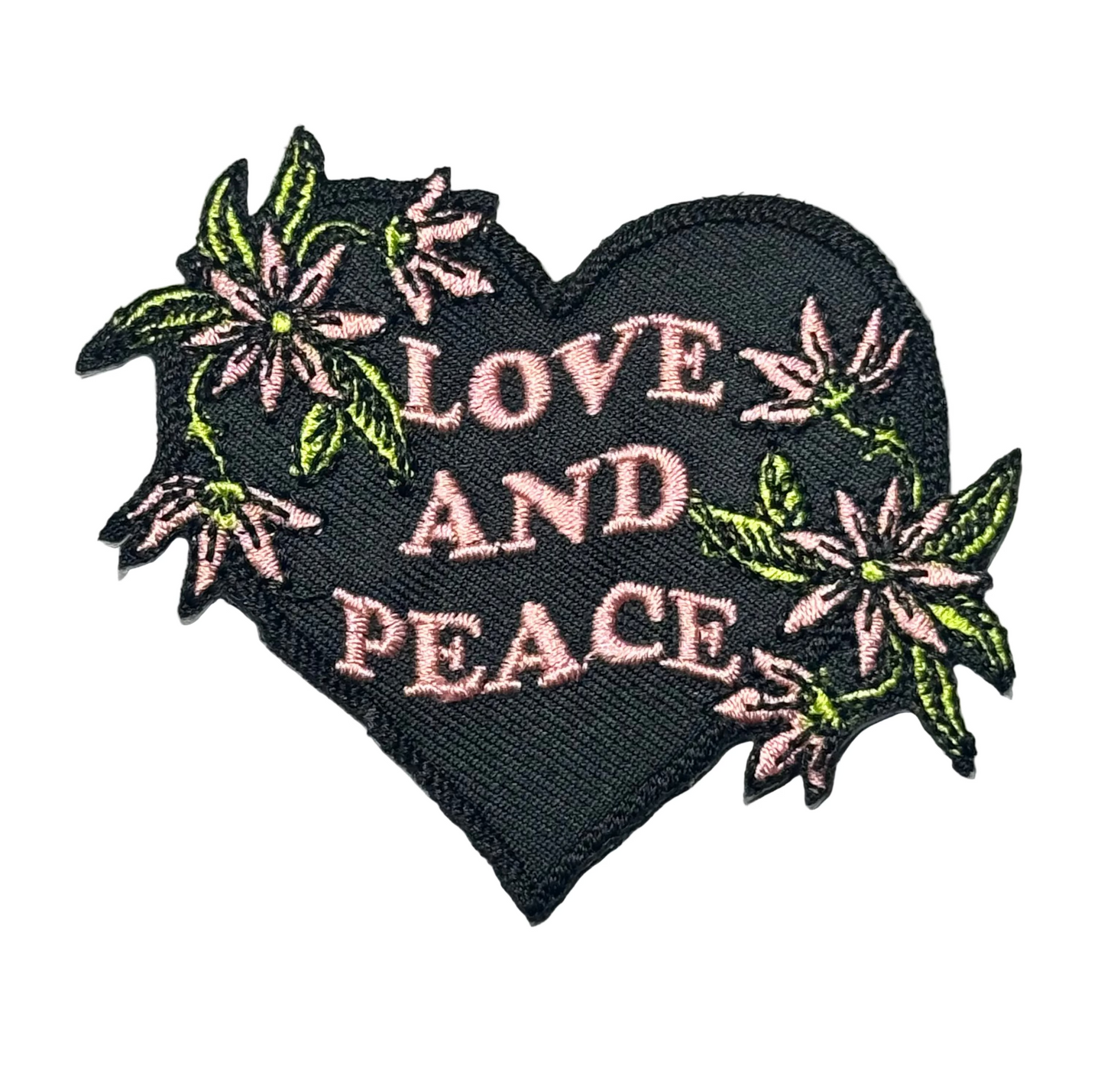 “Love and Peace” Floral Heart Patch