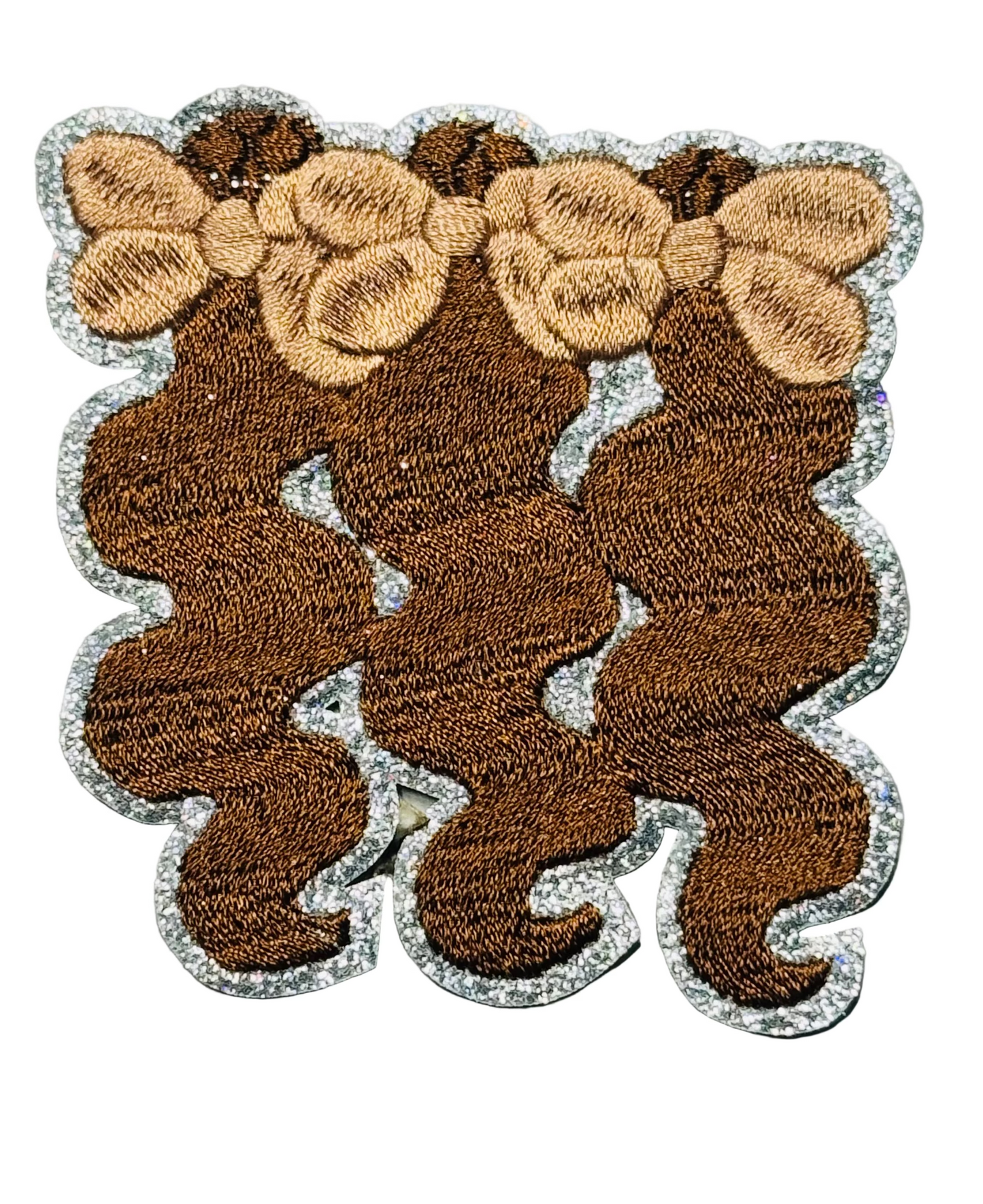 “Triple Bow Curly Hair Patch – Gold Bows”
