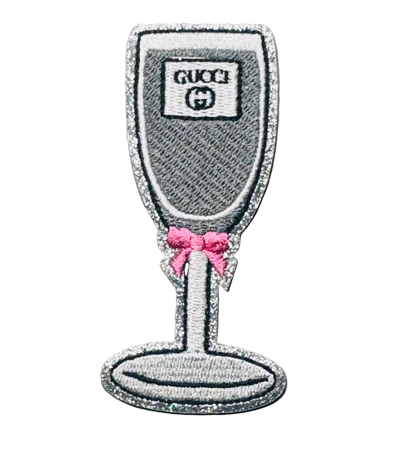 Silver “Designer-Inspired” Champagne Glass Patch (GUCCI-style Label)