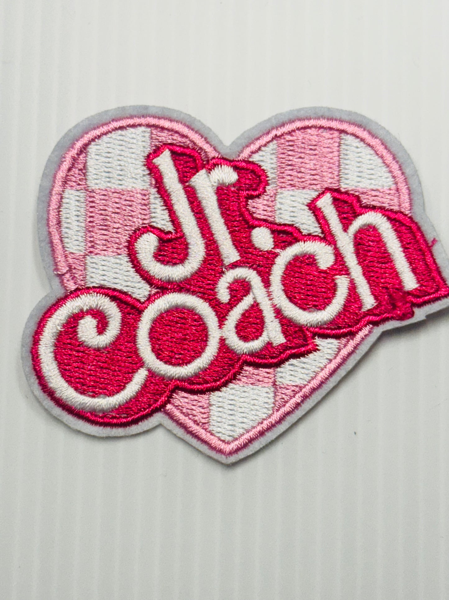 “Jr. Coach” Pink Heart Iron-On Patch