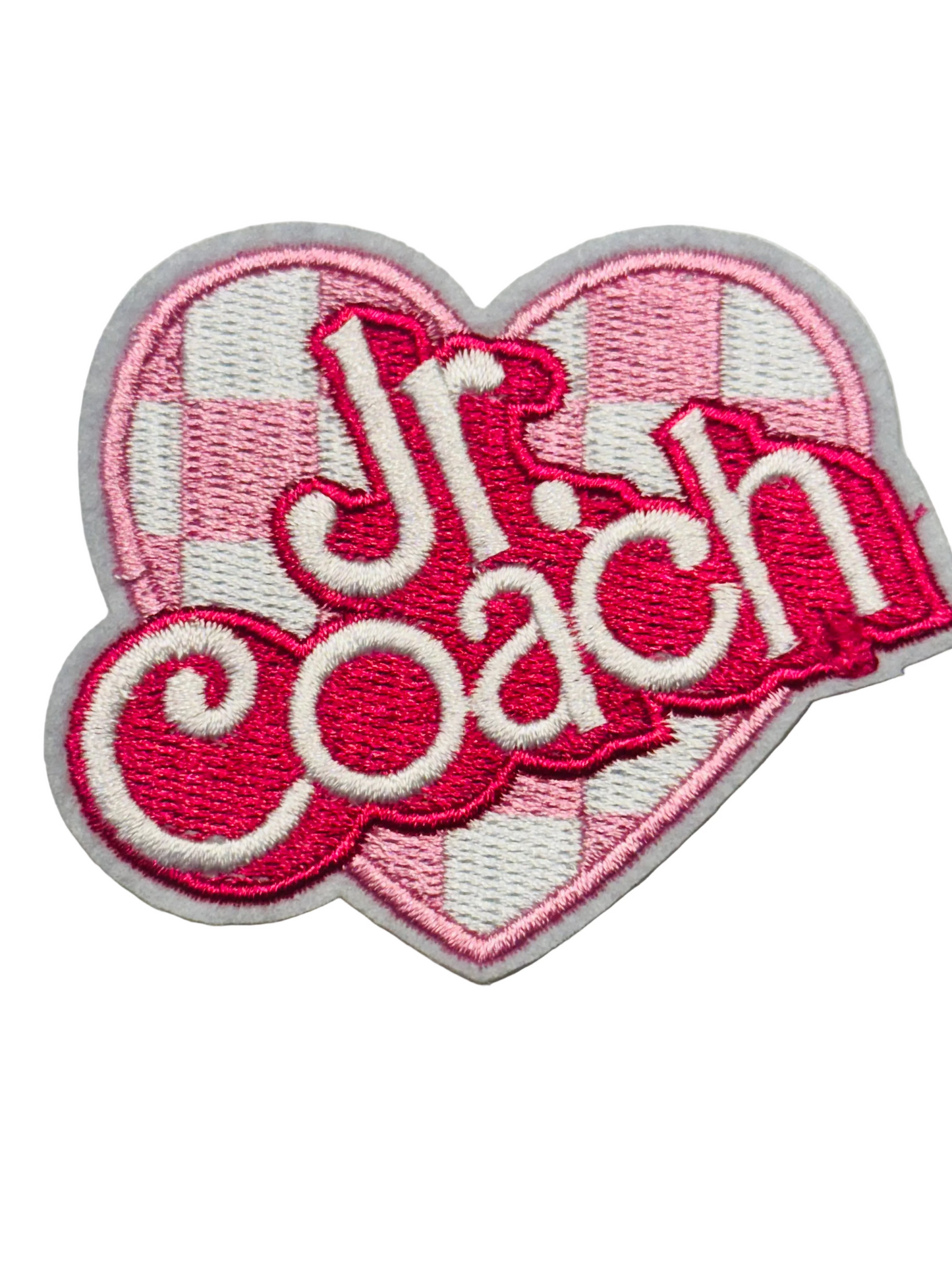 “Jr. Coach” Pink Heart Iron-On Patch