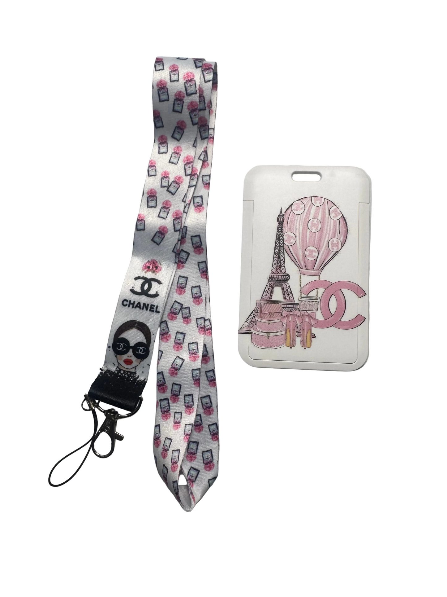C C PARIS PINK/WHITE 2 PC LANYARD