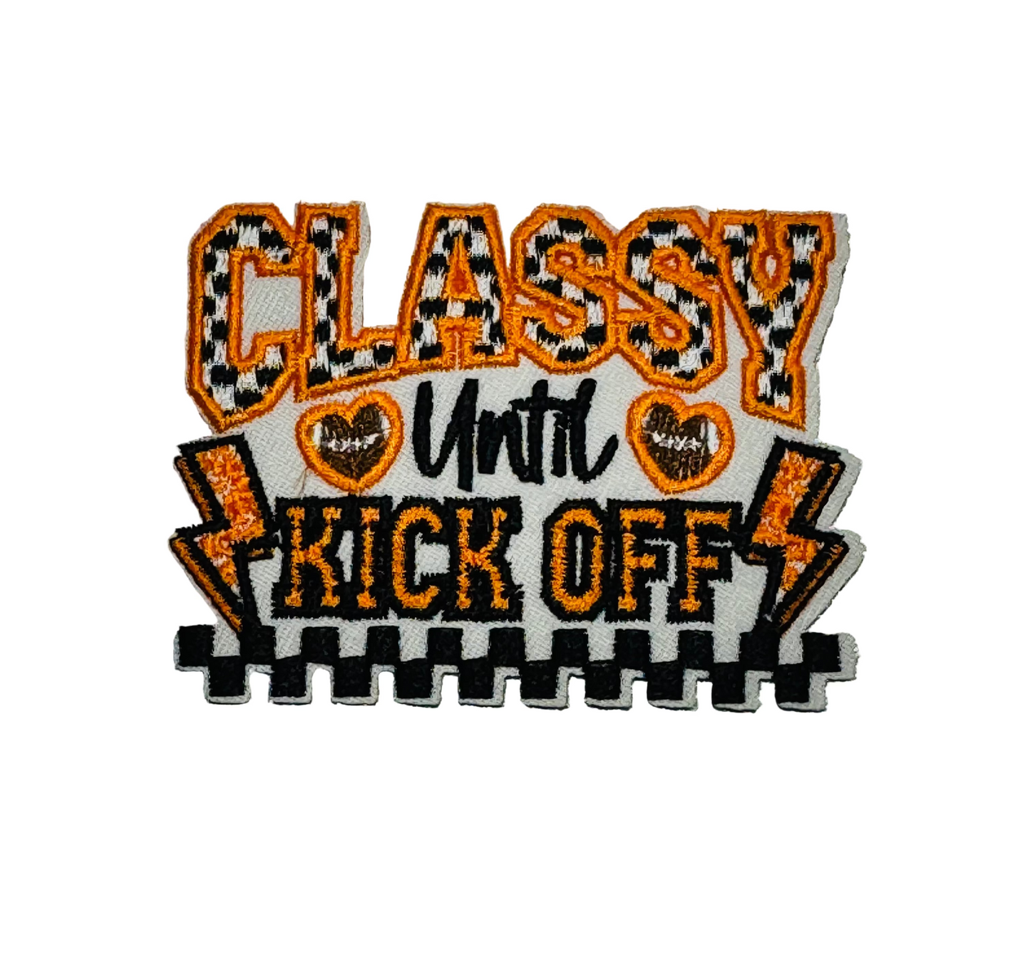 Classy Until Kickoff” Lightning Iron-On Patch Orange