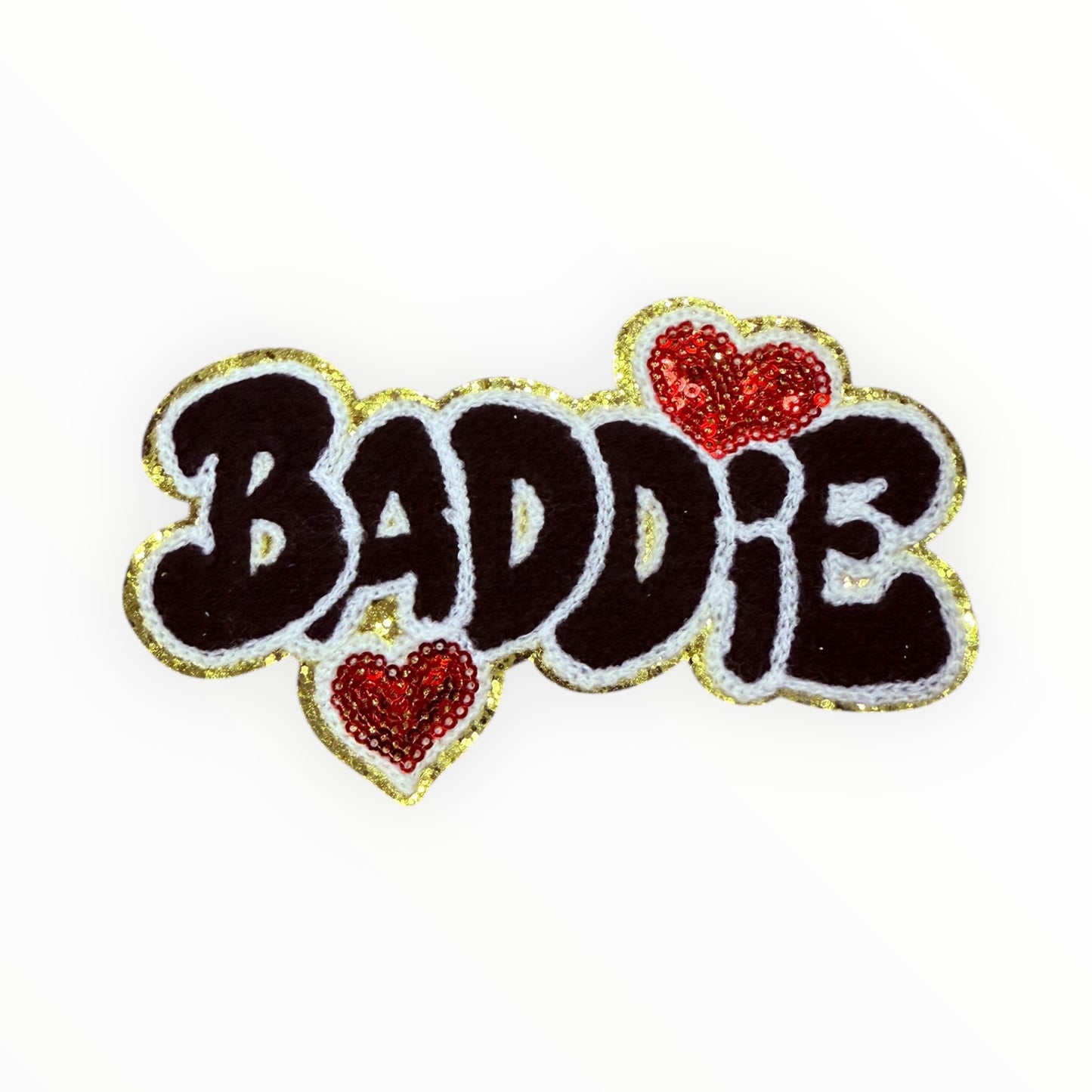 BADDIE Chenille & Sequin Medium Size Patch (Red/Black/Gold)