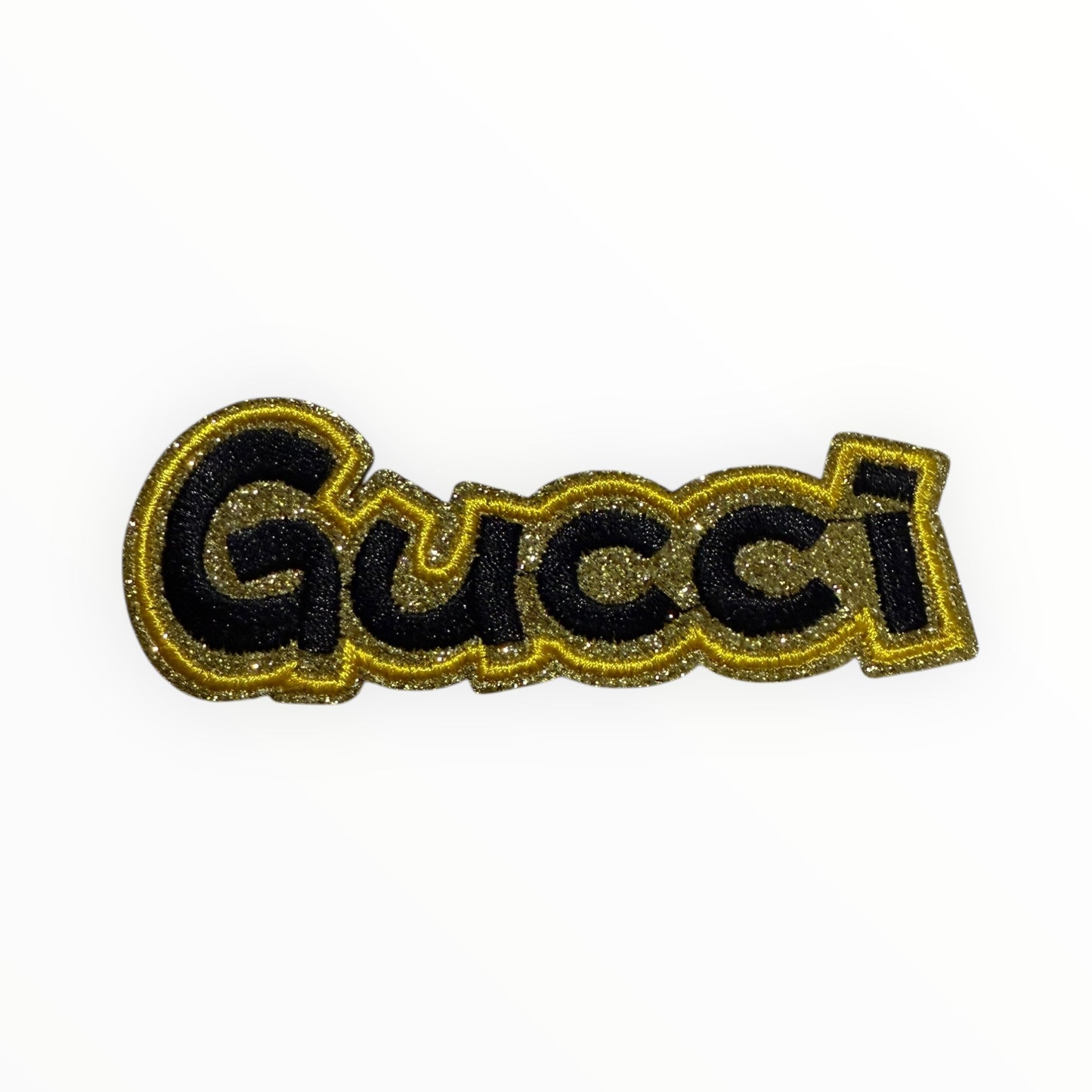GG inspired glitter embroidered script patch – gold