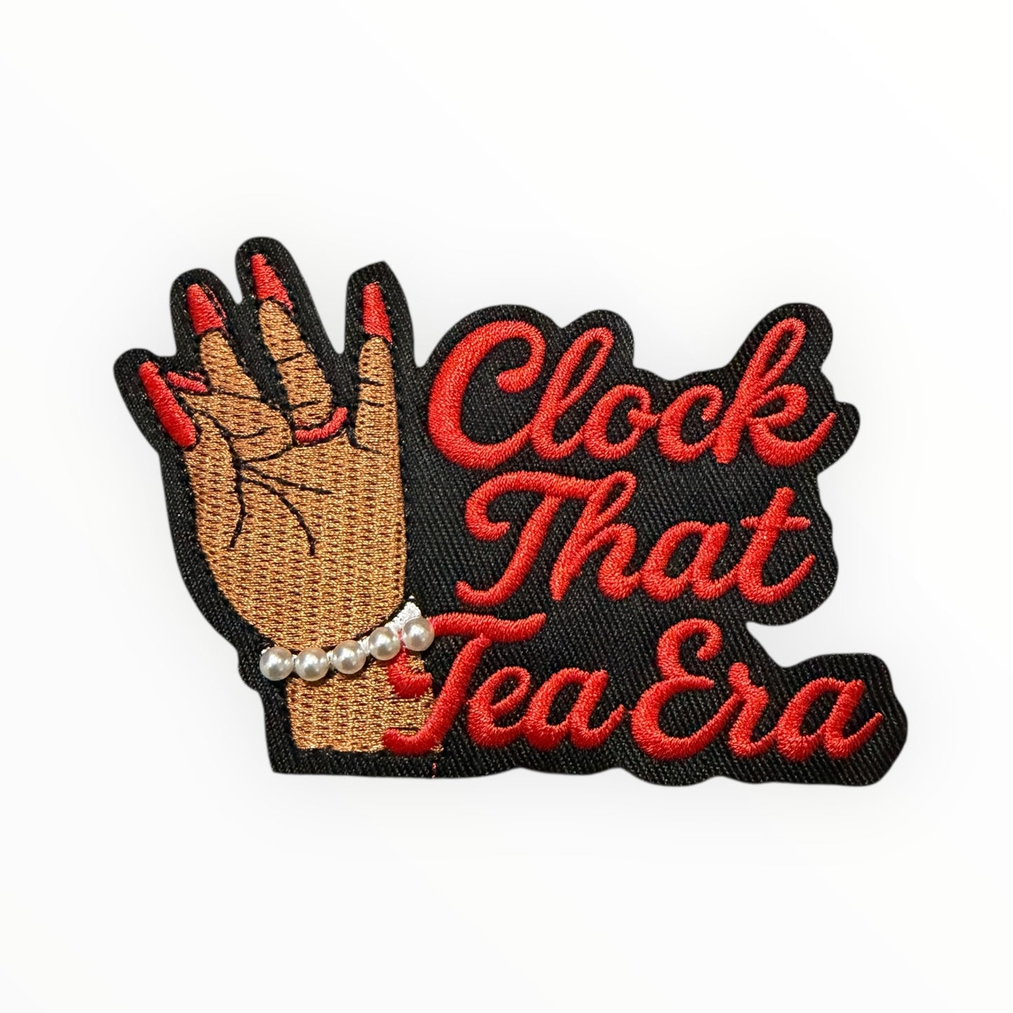 Clock that tea era hand patch – red