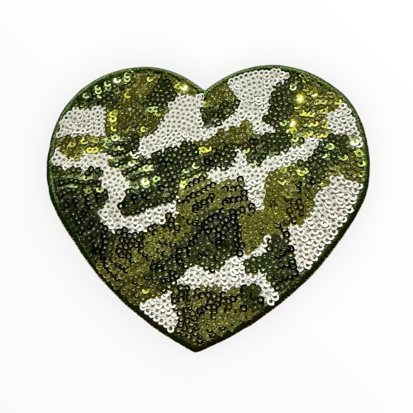 Green camo sequin heart patch