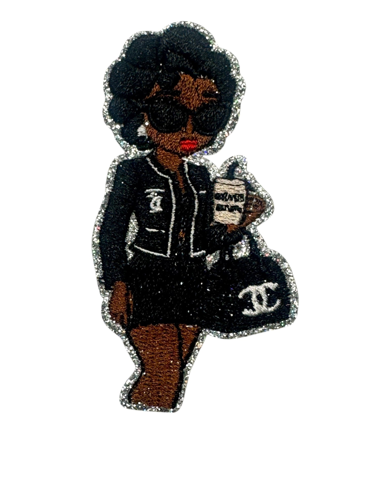 CC LADY W/COFFEE SILVER GLITTER TRIM