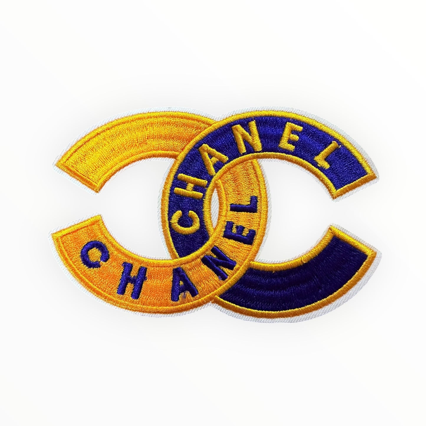 Double C interlocking patch design blue/yellow