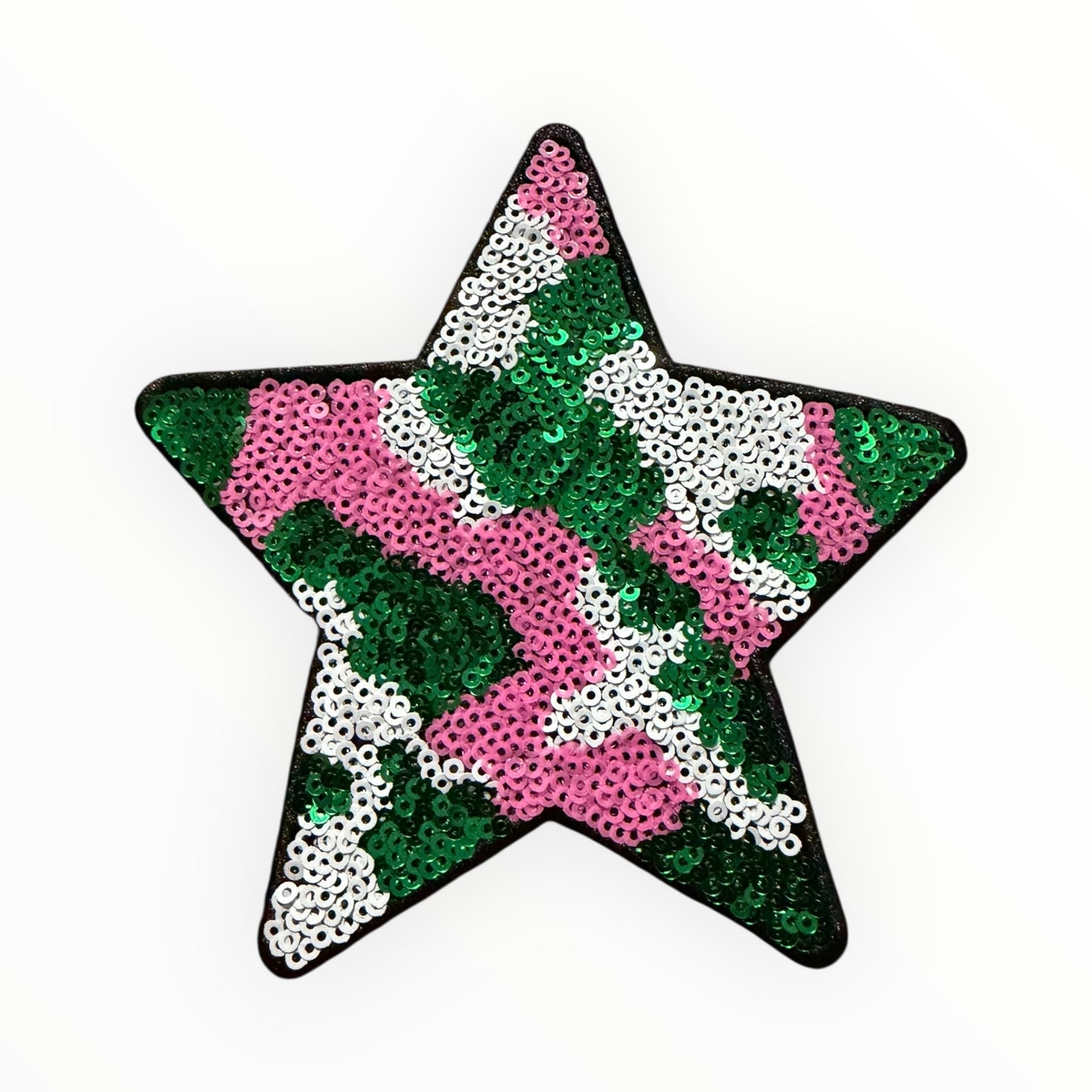 Pink green camo star sequin patch