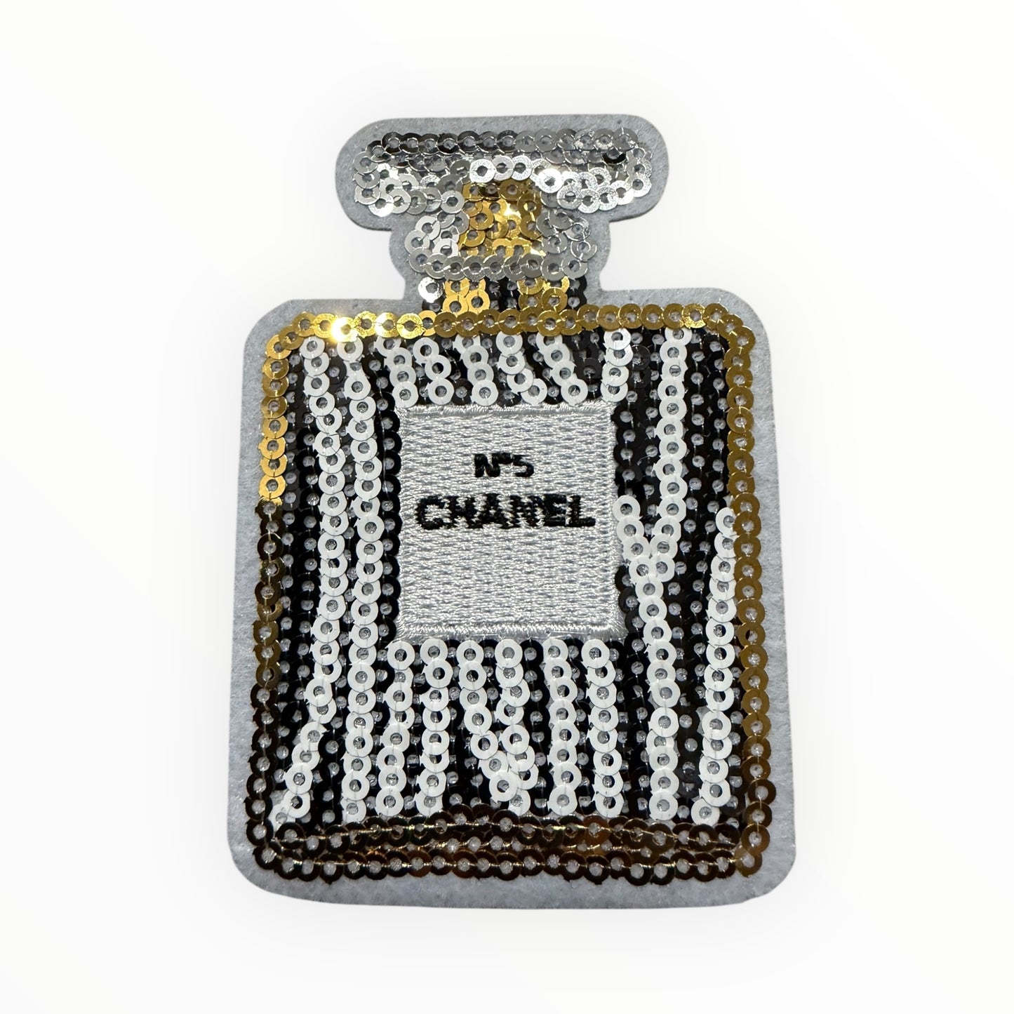 Black sequin perfume bottle patch