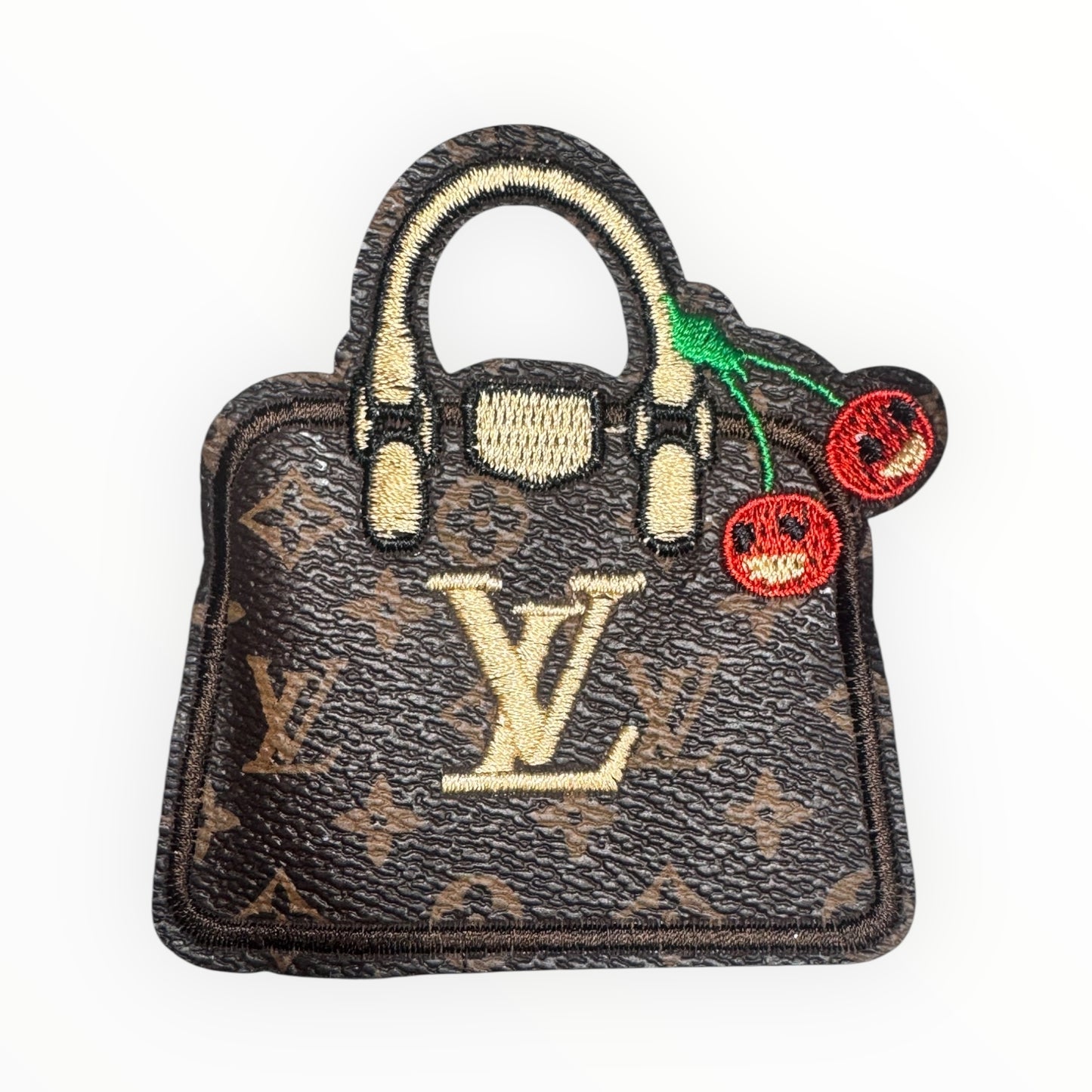 Luxury Mini Handbag Embroidered Patch with Cherry Accent