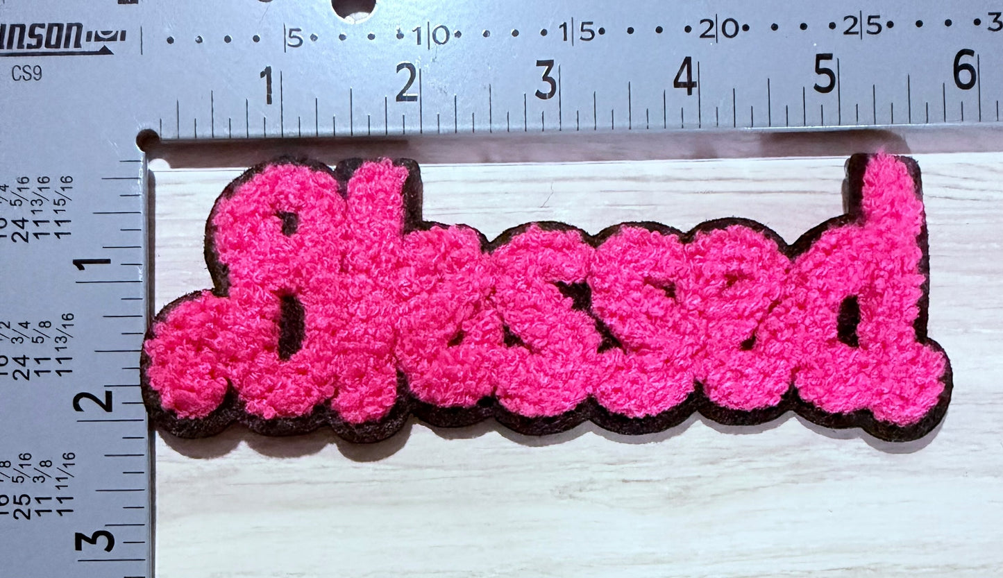 Blessed chenille script patch – pink