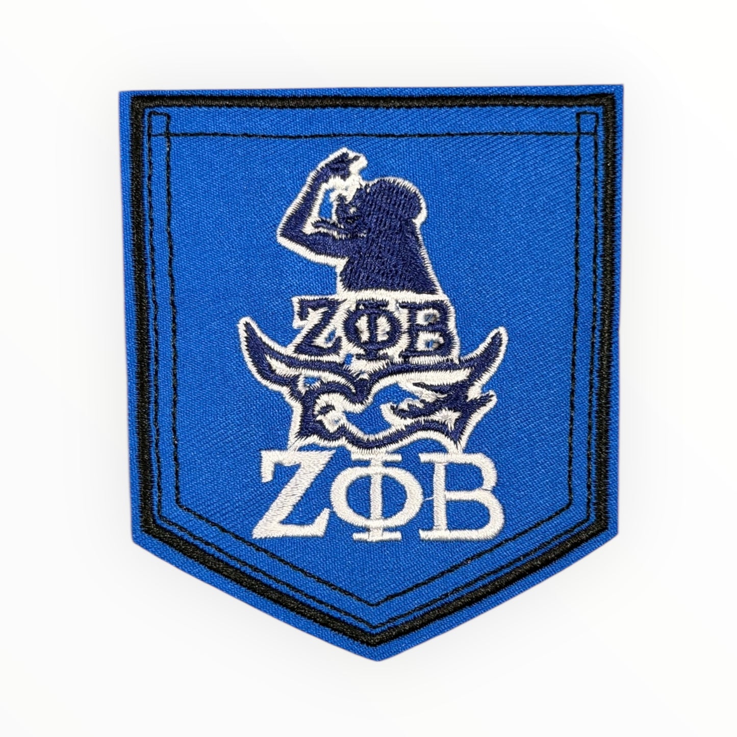 Zeta Phi Beta Shield Iron-On Pocket Patch (Blue)