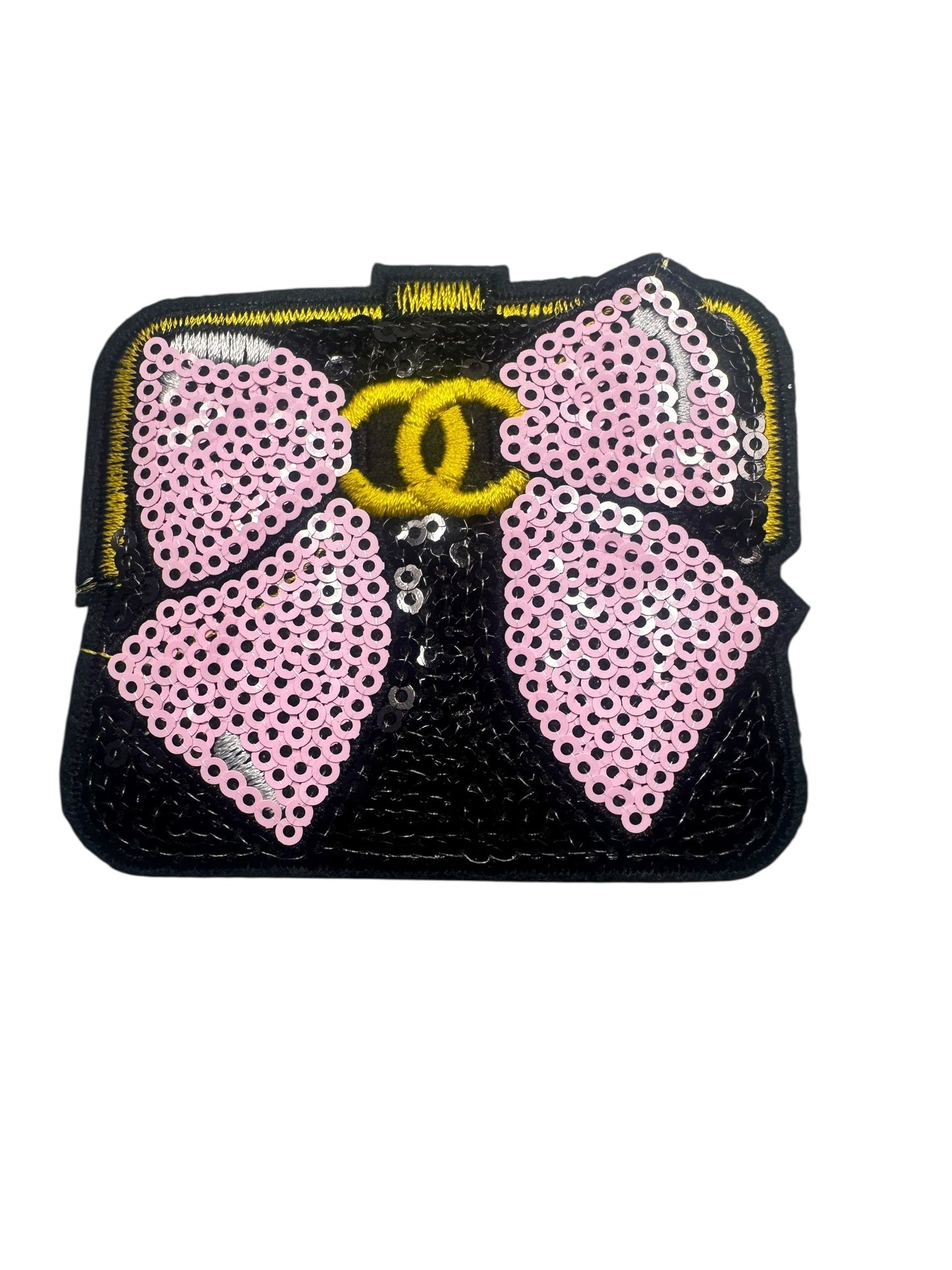CC BLK SEQUIN PURSE W/PINK BOW