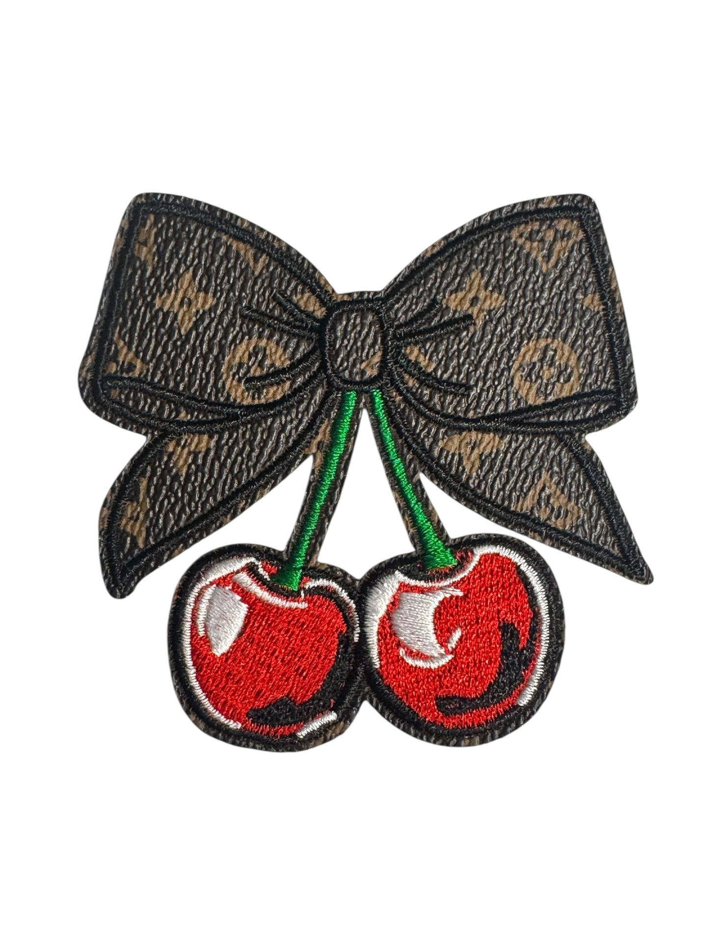 LV-INSPIRED BROWN FAUX LEATHER CHERRY BOW