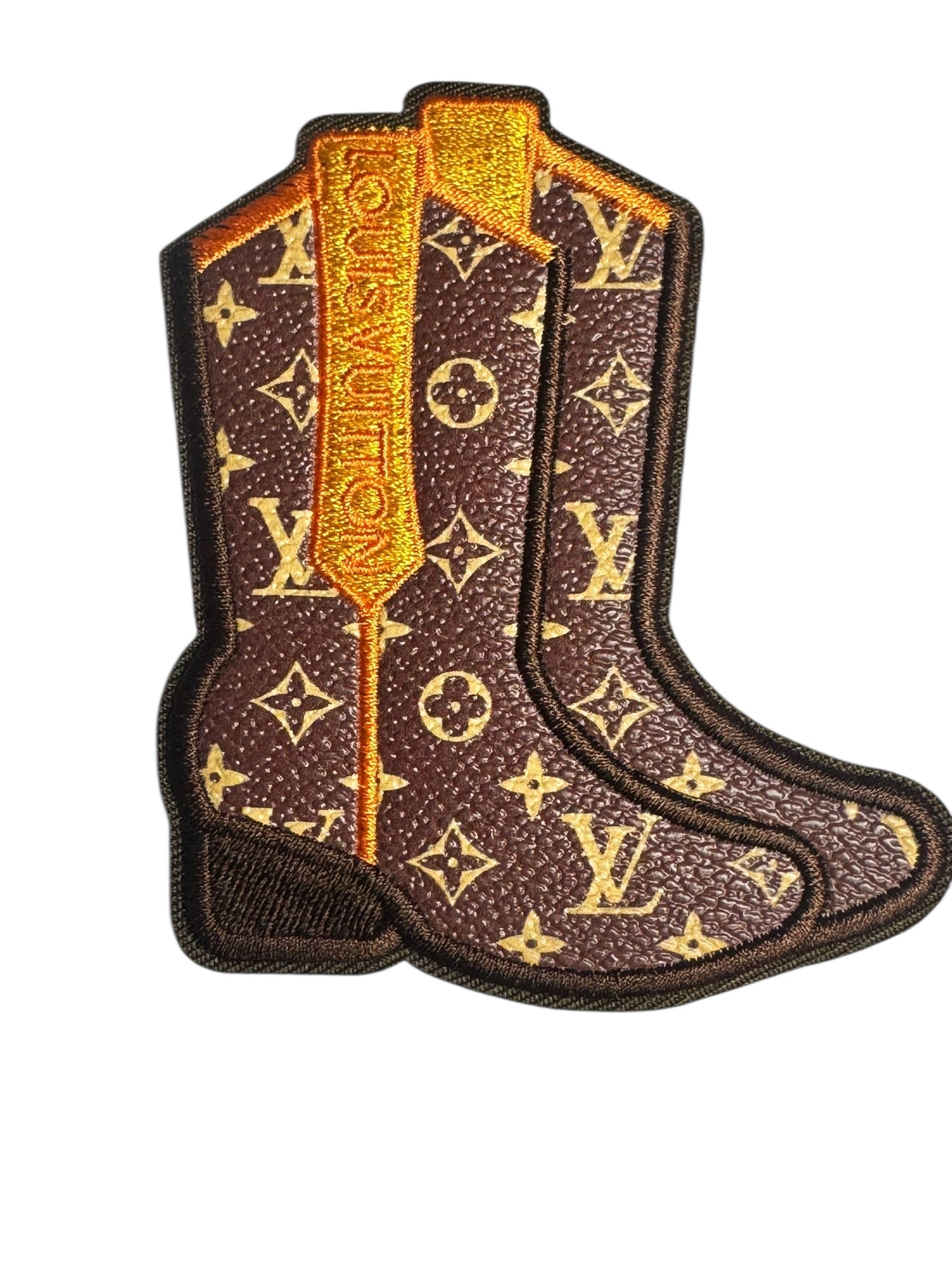 LV-INSPIRED BROWN FAUX LEATHER COWBOY BOOTS
