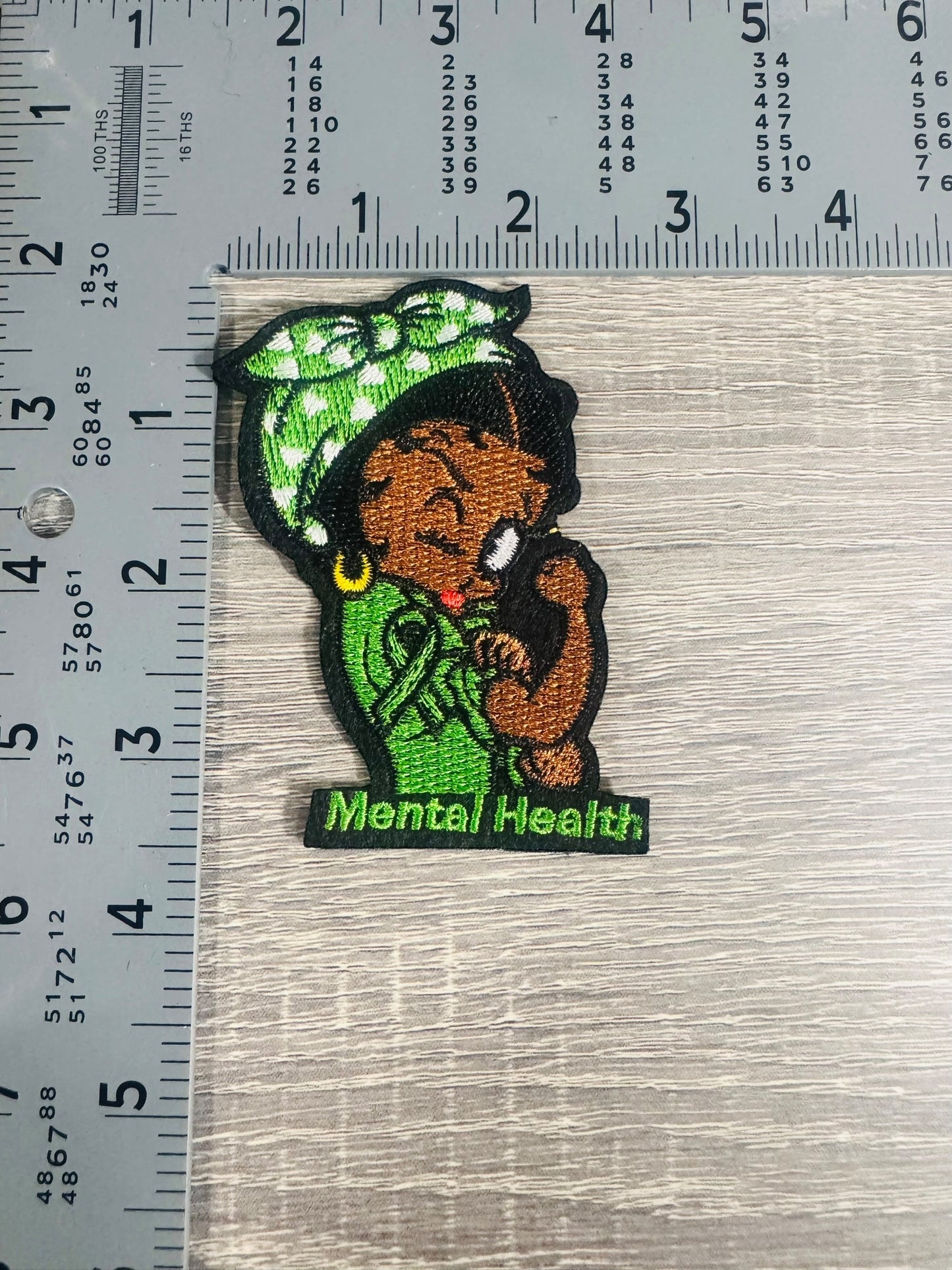 Mental Health Awareness Afro Woman Embroidered SMALL Patch – Green Ribbon