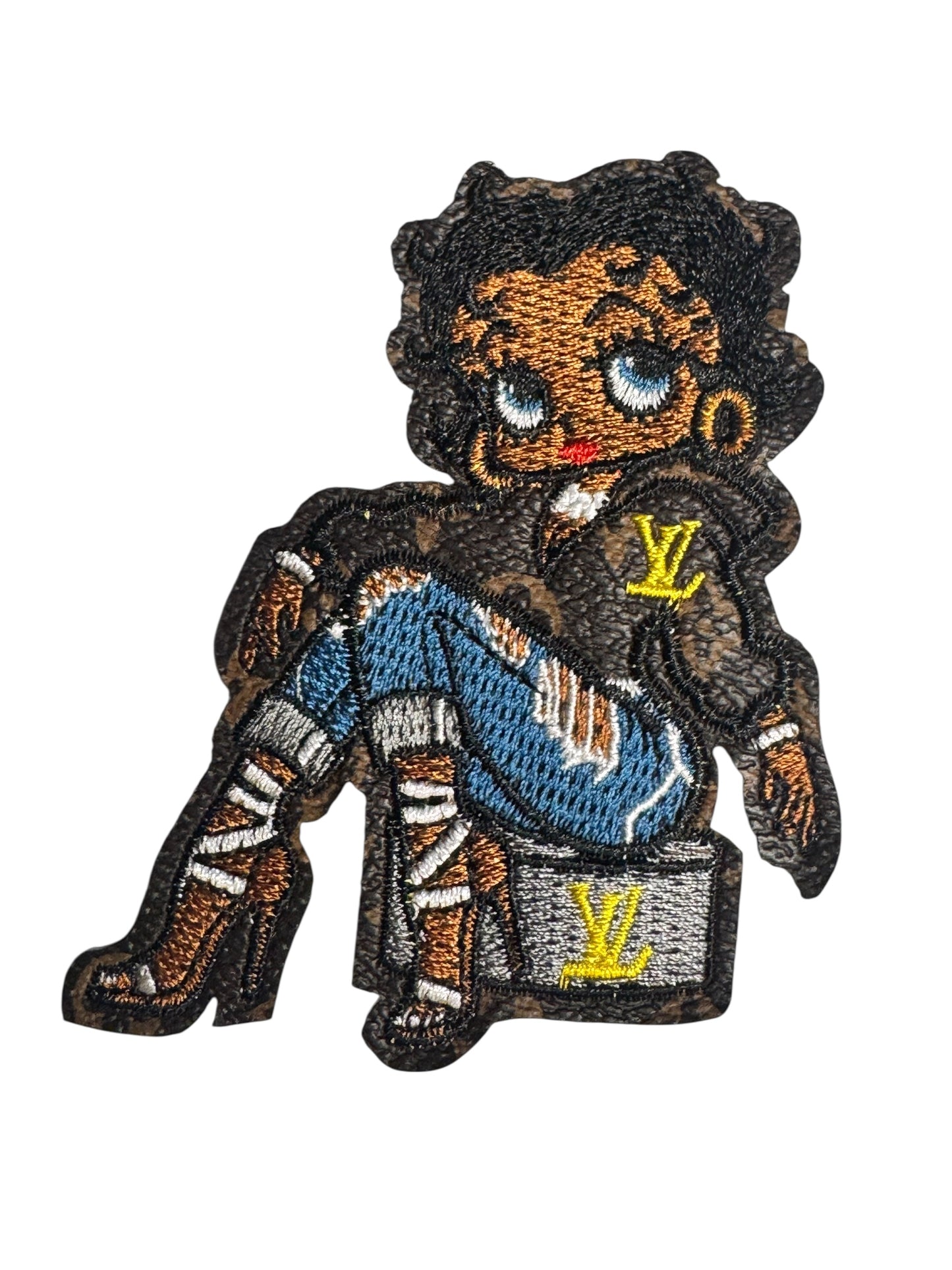 LV-INSPIRED BROWN FAUX LEATHER BETTY W/DENIM JEANS