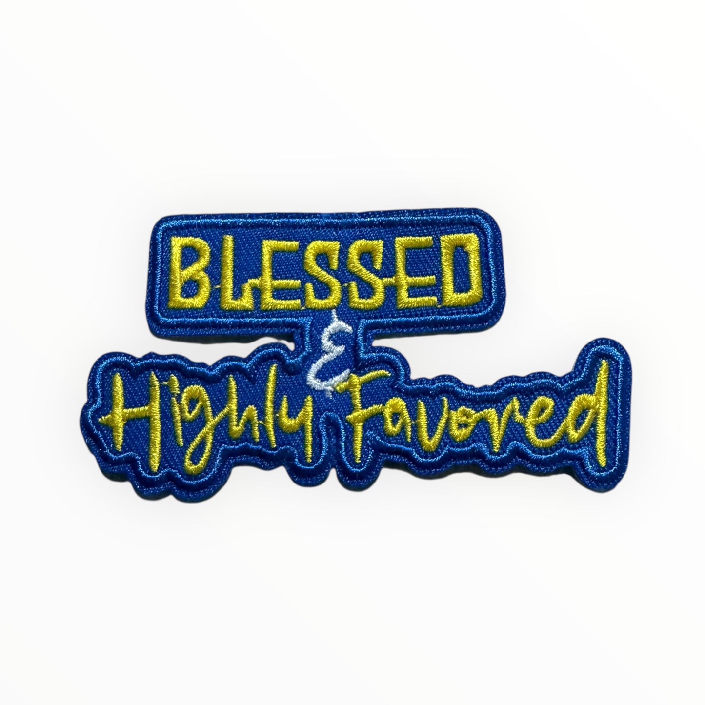 Blessed and highly favored patch blue/yellow