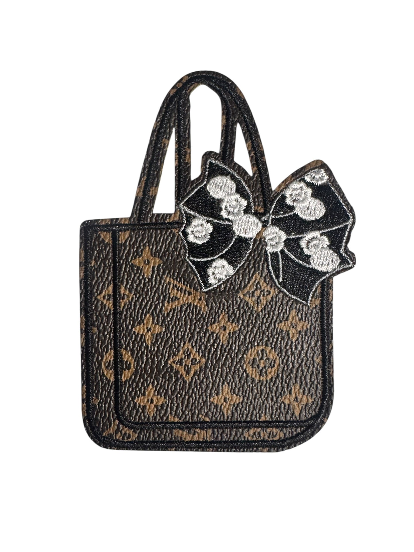LV-INSPIRED BROWN FAUX LEATHER HANDBAG W/BOW