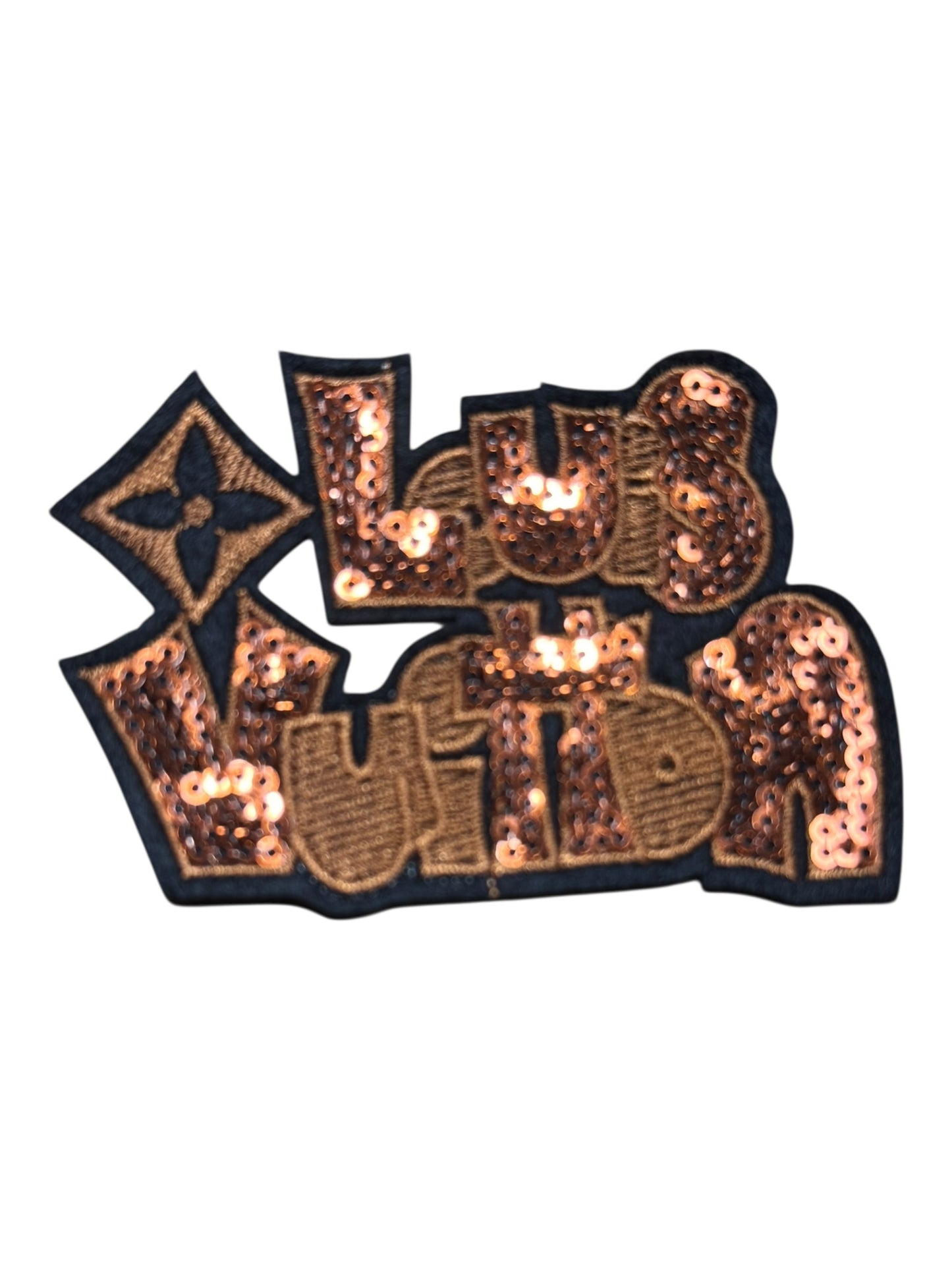 LV-INSPIRED BROWN SEQUIN WORDS