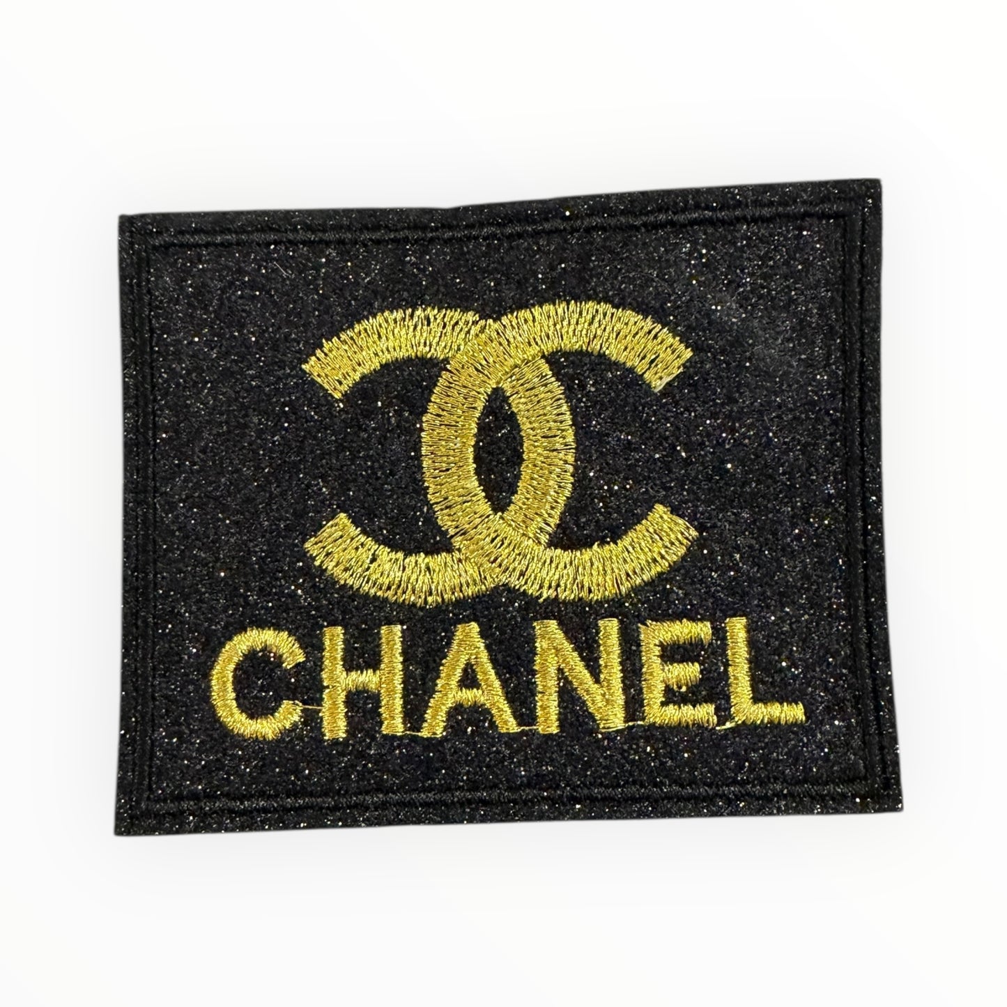 CC Gold double c embroidered GLITTER SQUARE olgo patch E