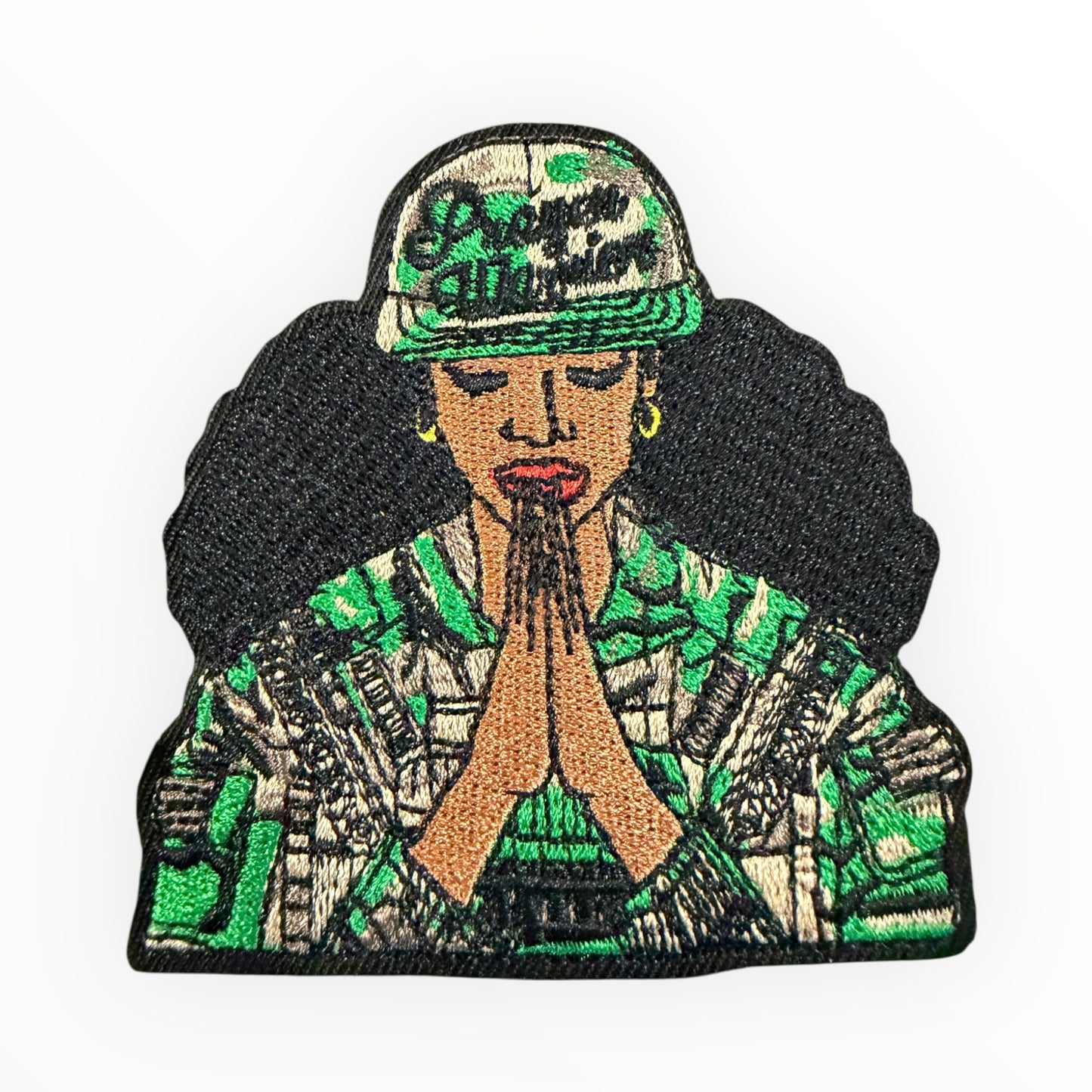 Prayer hands camo lady patch