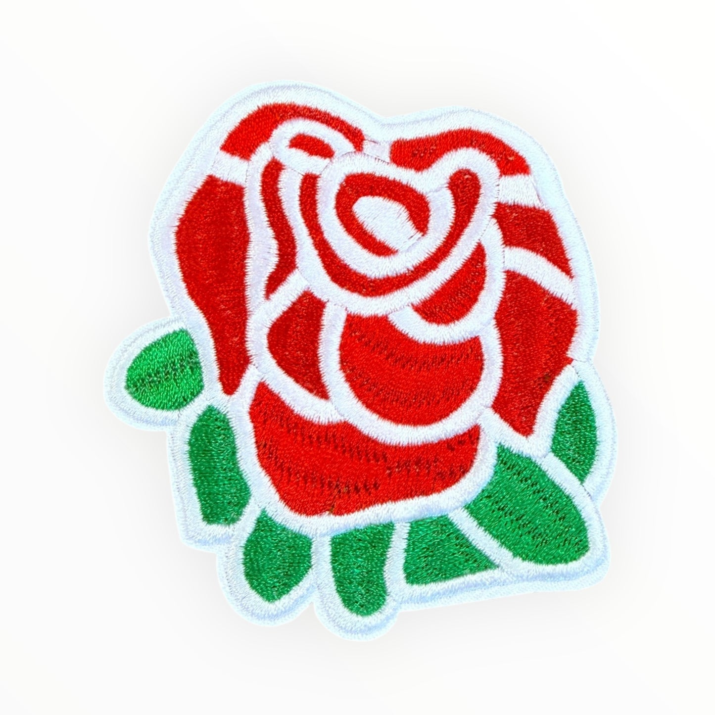 Red rose embroidered patch