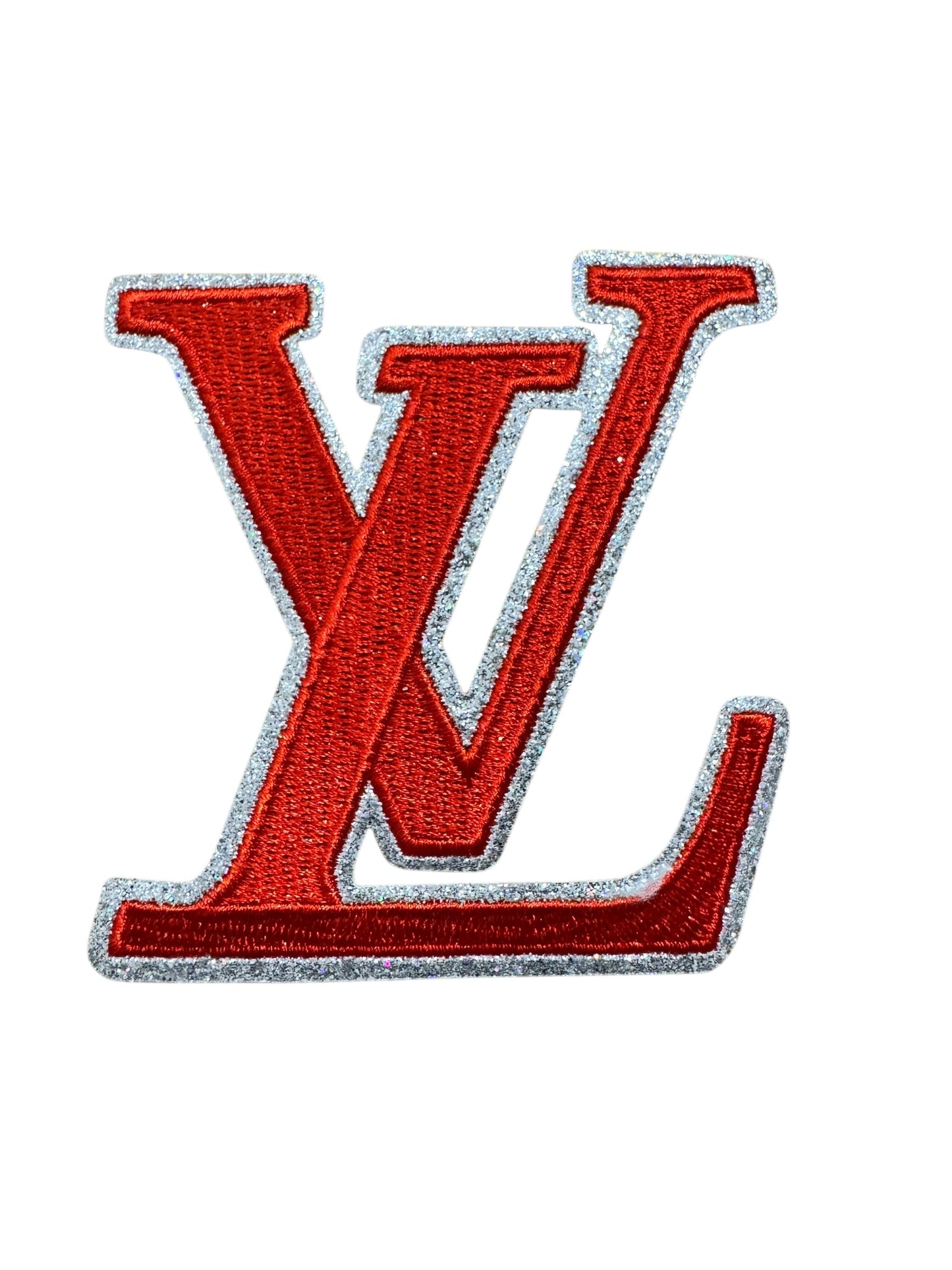 LV-INSPIRED RED W/SILVER GLITTER LETTERS