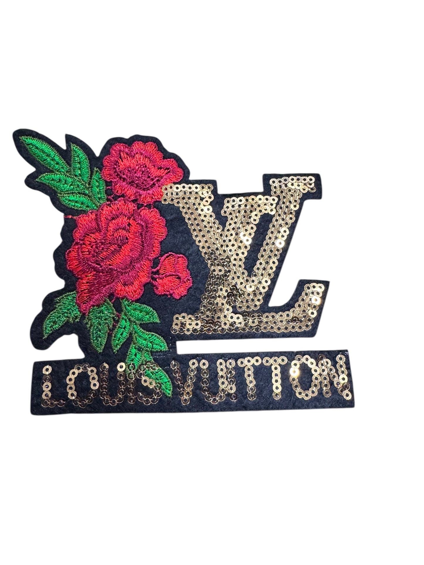 LV-INSPIRED SEQUIN GOLD W/RED ROSE