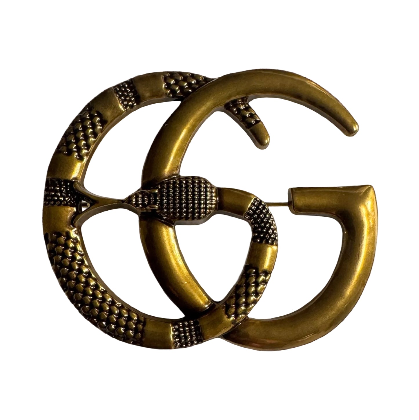 Antique Gold Snake Double-G Brooch – Designer-Inspired Statement Pin
