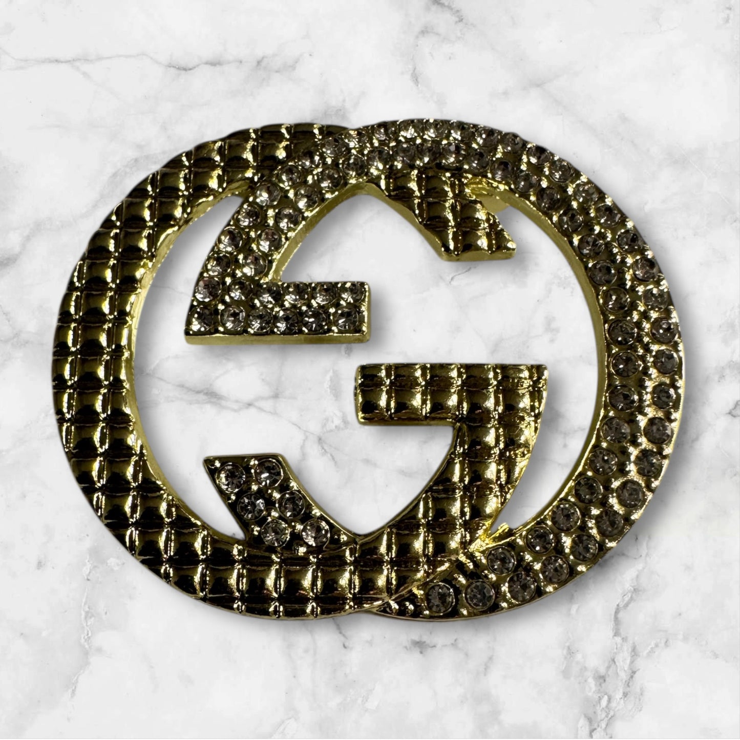 Luxury Crystal Double-G Brooch – Gold Rhinestone Designer-Inspired Pin