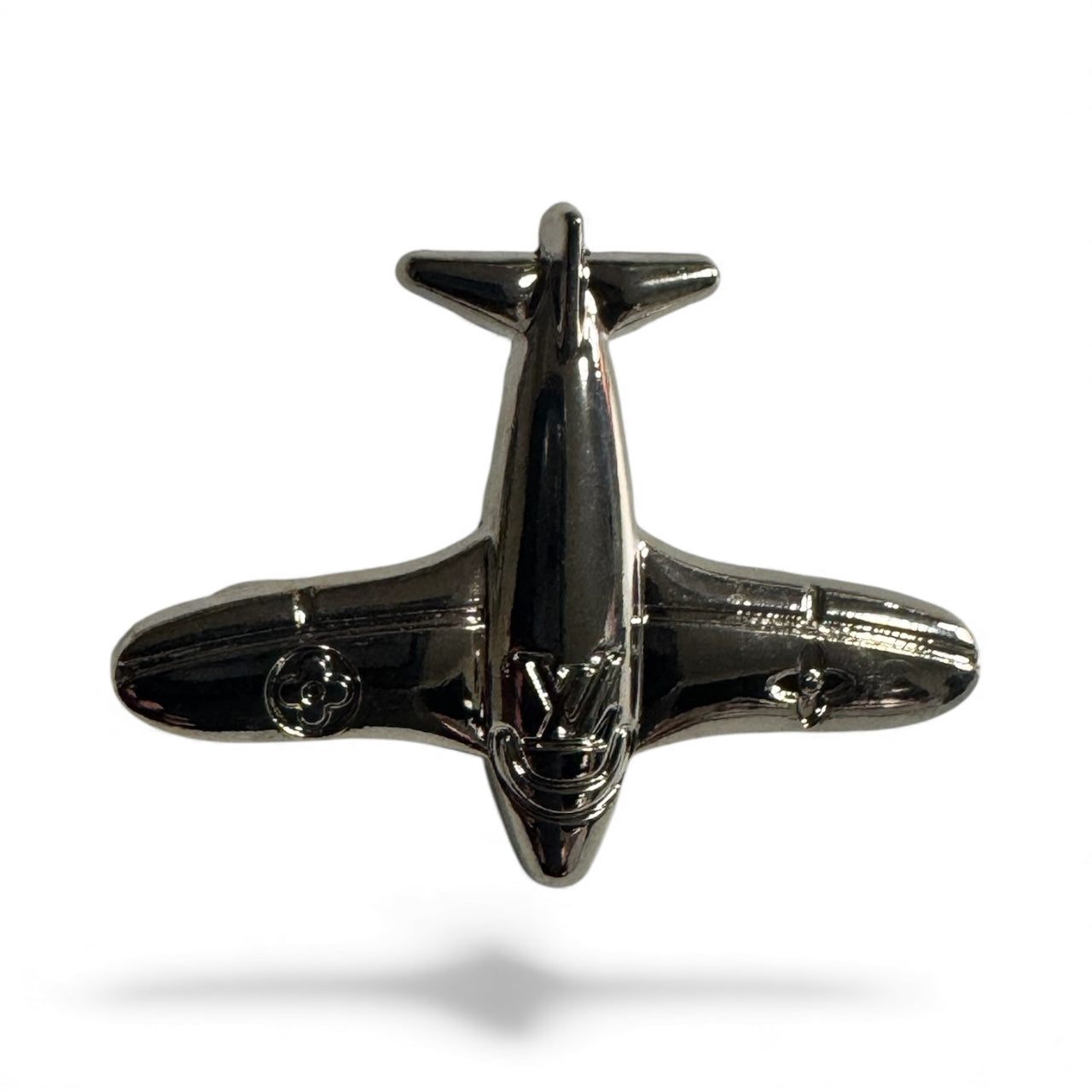 Silver LV Jet Brooch – Designer-Inspired Airplane Pin