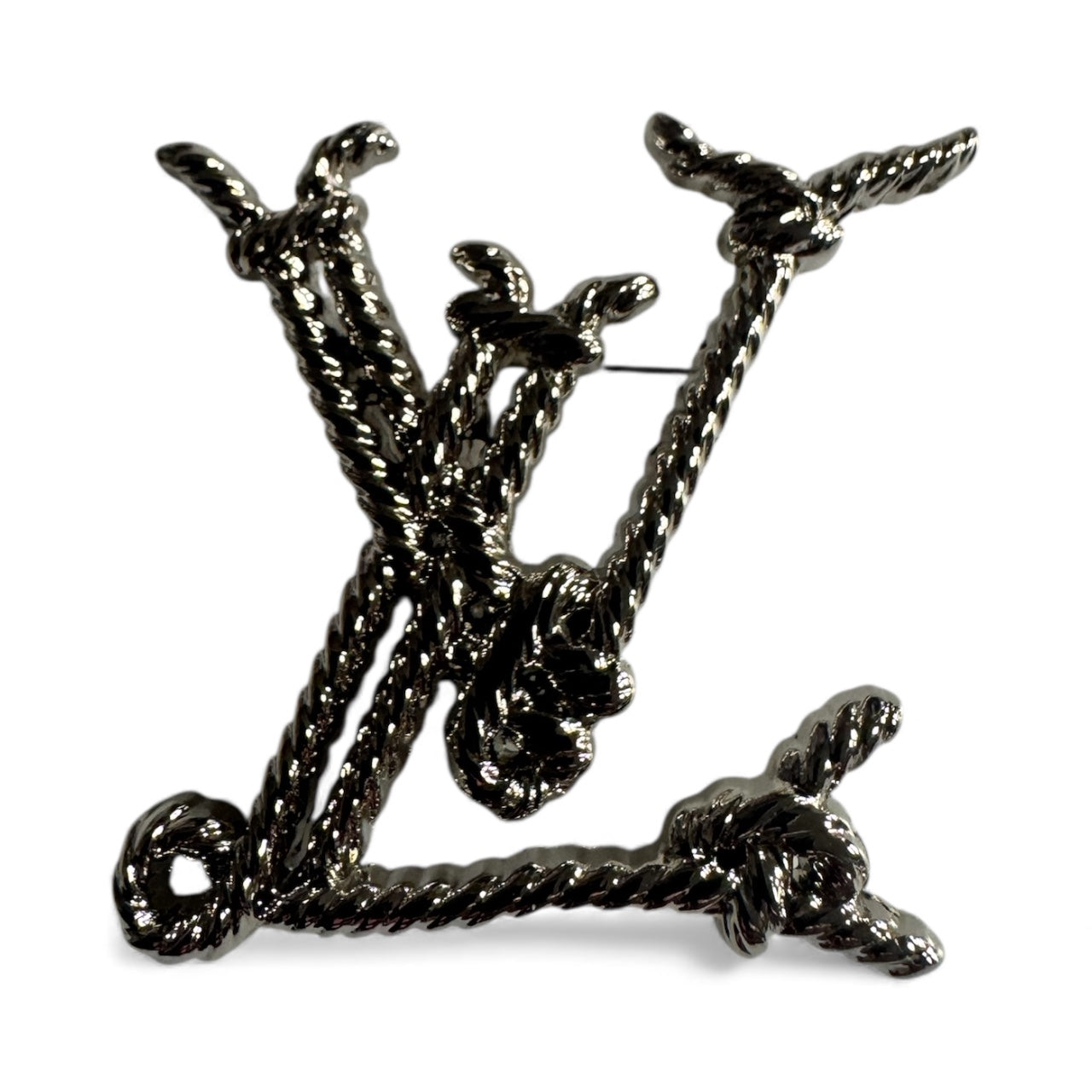 Silver Rope LV Brooch – Designer-Inspired Textured Statement Pin