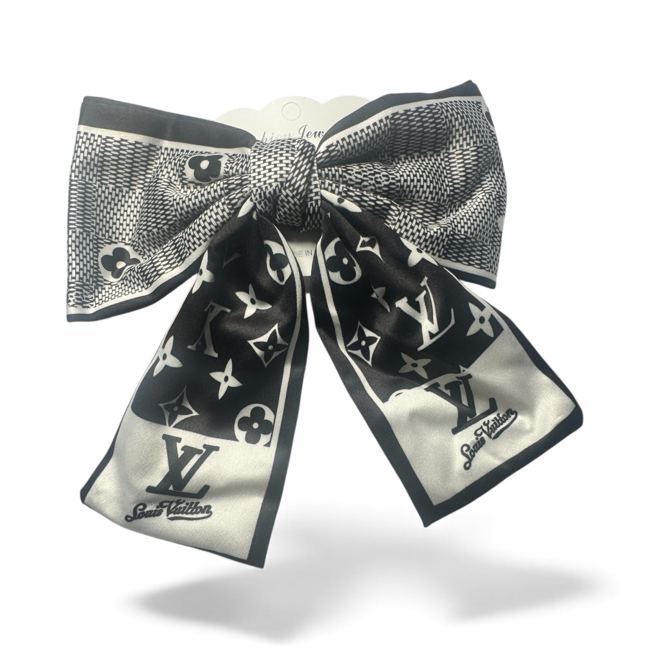 Black & White Designer-Inspired Satin Bow | Luxury “CD” Scarf Hair Clip