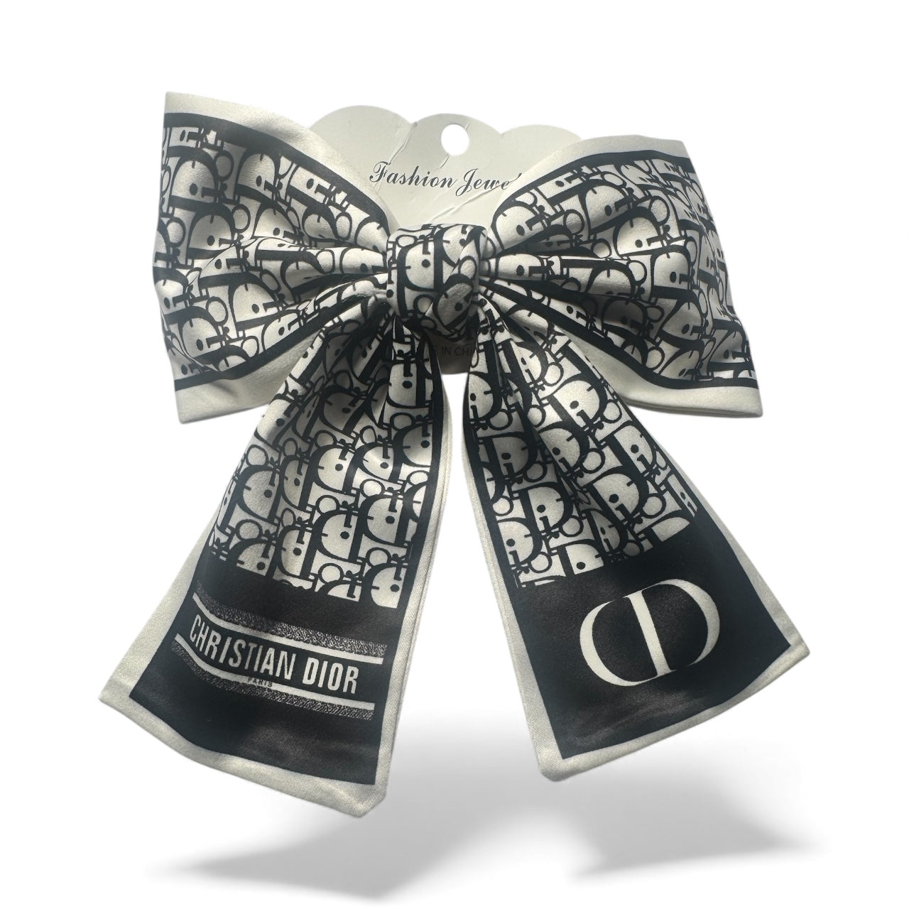 Black & White Designer-Inspired Satin Bow | Luxury “CD” Scarf Hair Clip