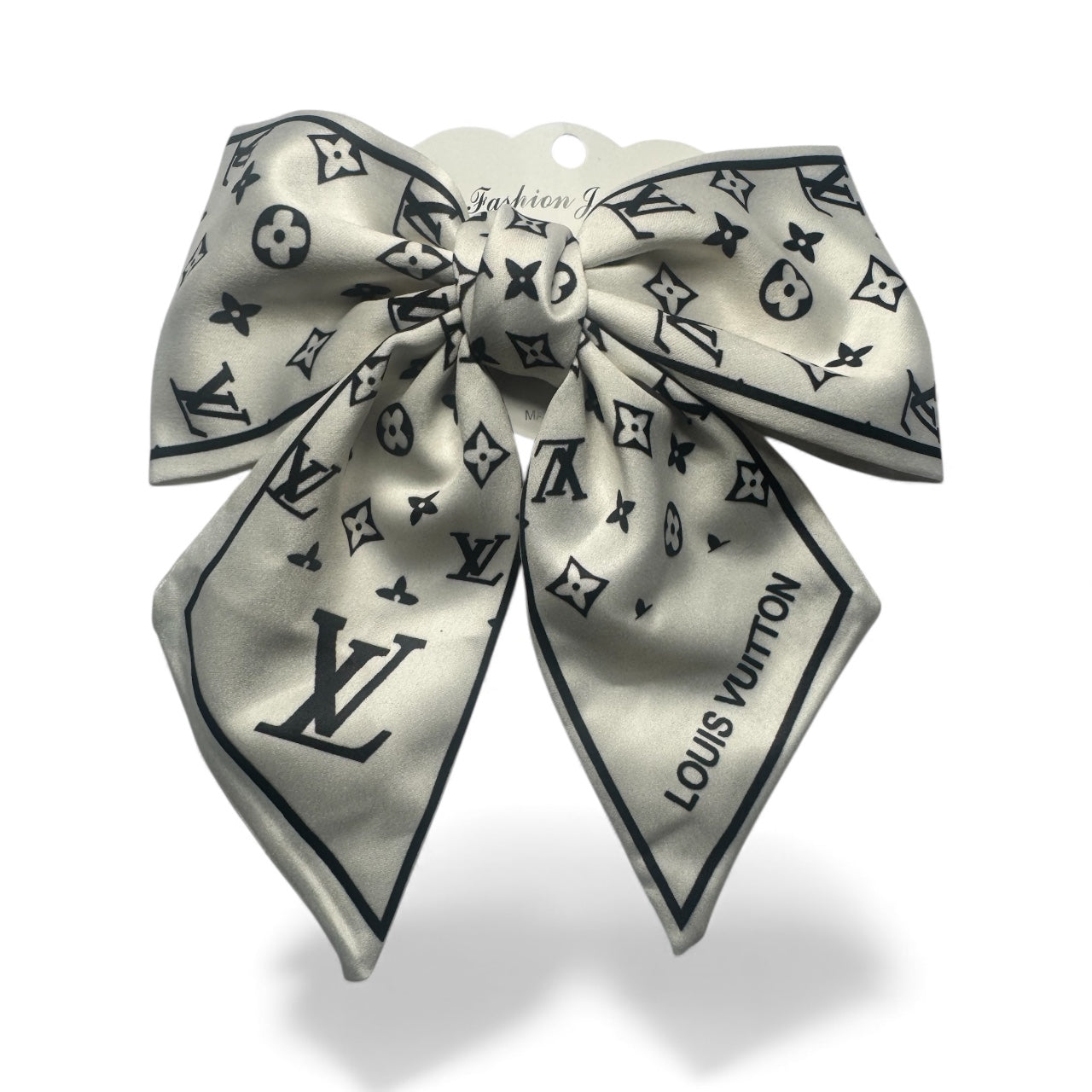 Ivory Designer-Inspired Satin Hair Bow | Classic Luxury Scarf Bow Clip
