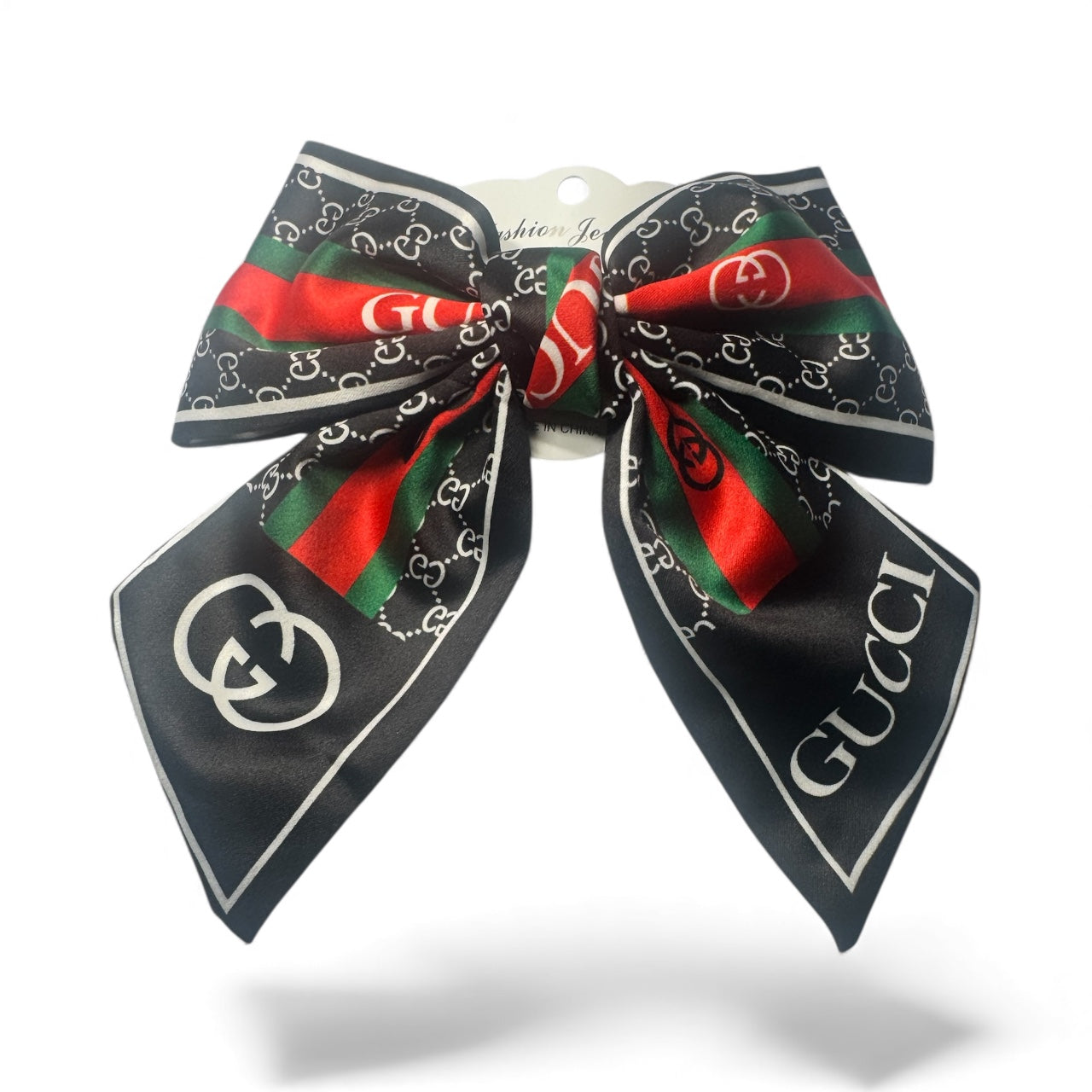 Black Red & Green Designer-Inspired Satin Hair Bow | Luxury GG Scarf Bow Clip