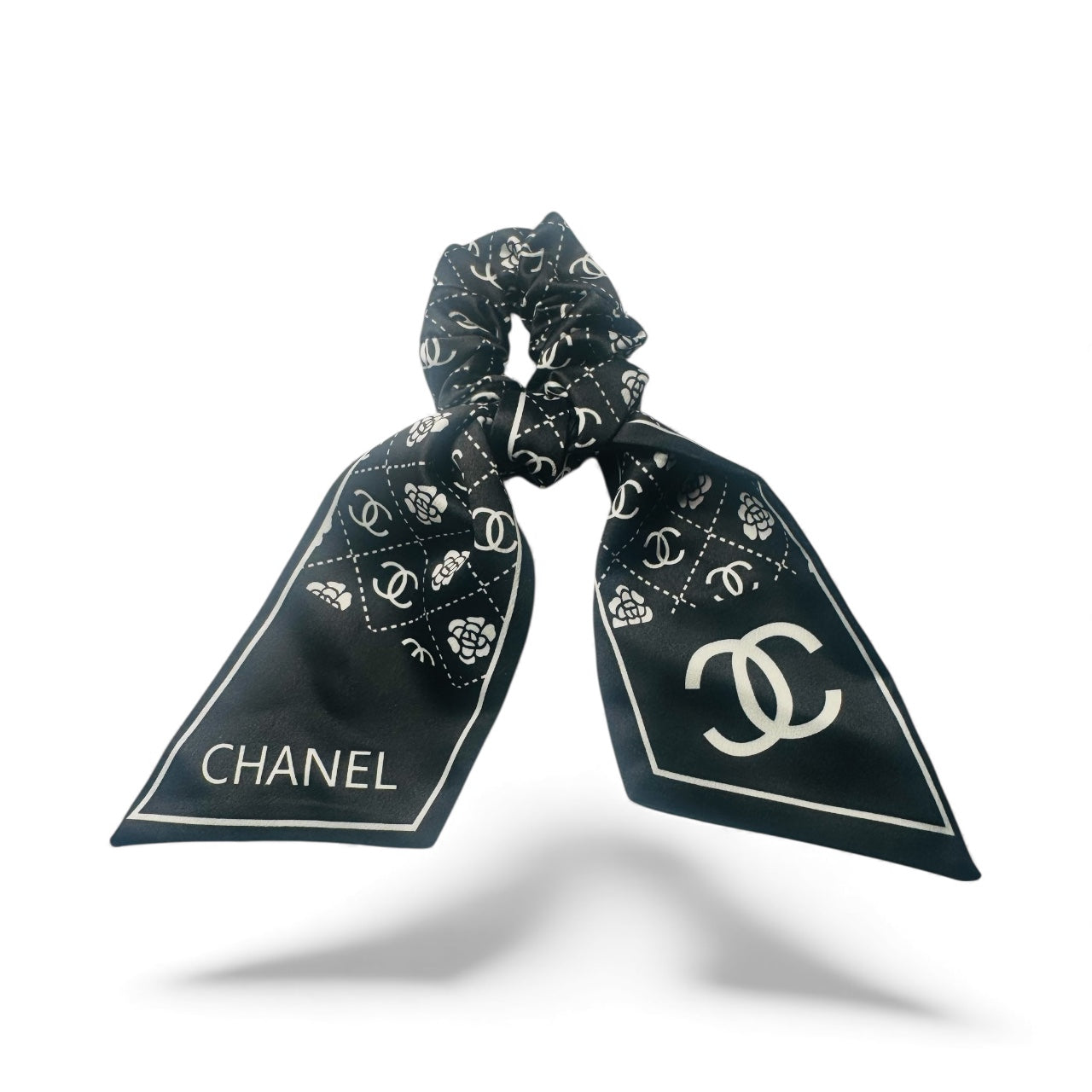 Black & White Designer-Inspired Satin Hair Scrunchie Scarf | Luxury CC Style Accessory