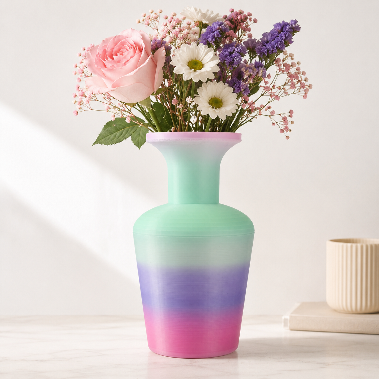 3D Printed Pastel Flower Vase | Decorative Gradient Vase